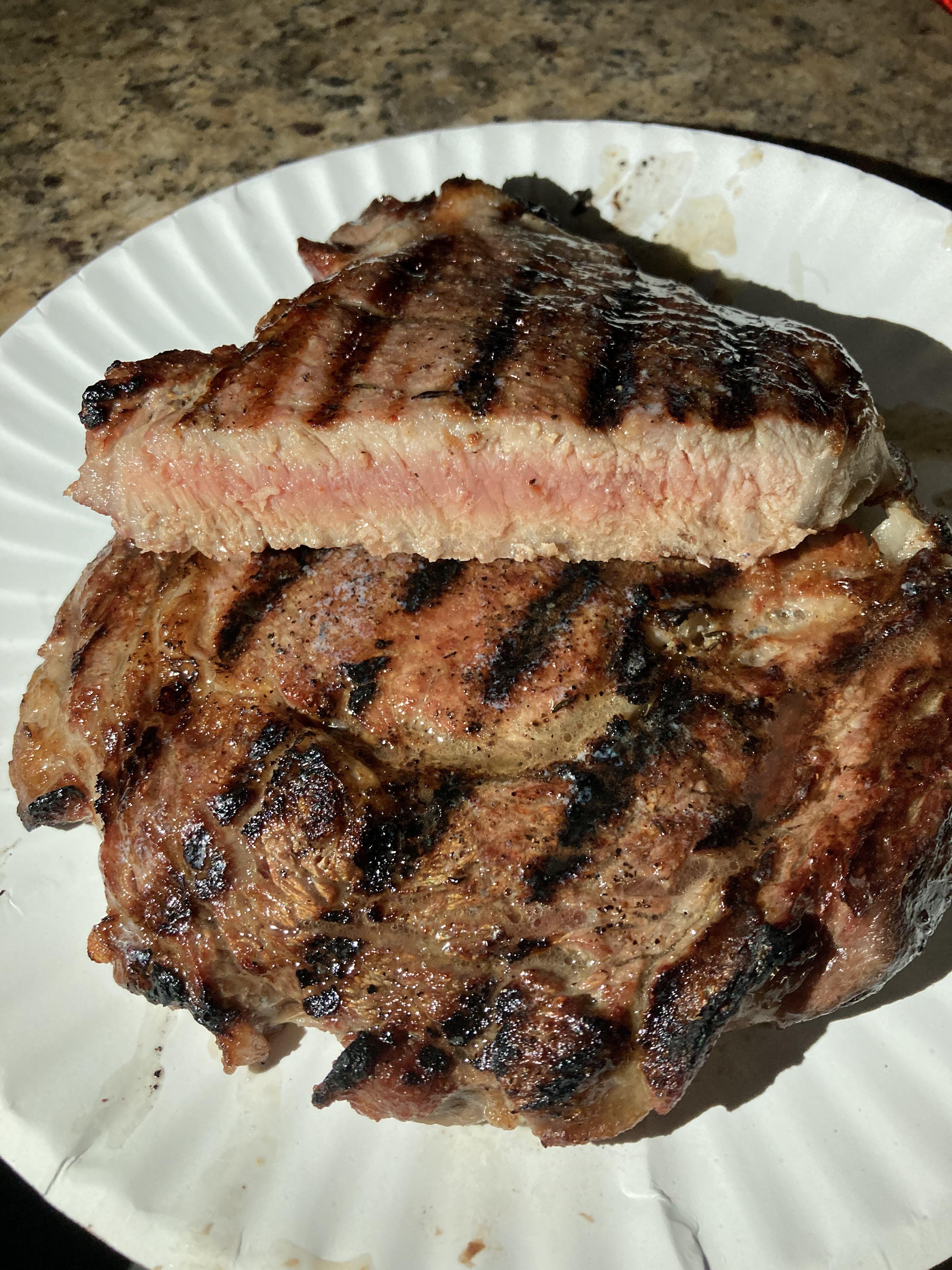Ribeye on a Bull gas grill 210F 😍 Perfect Medium! steak