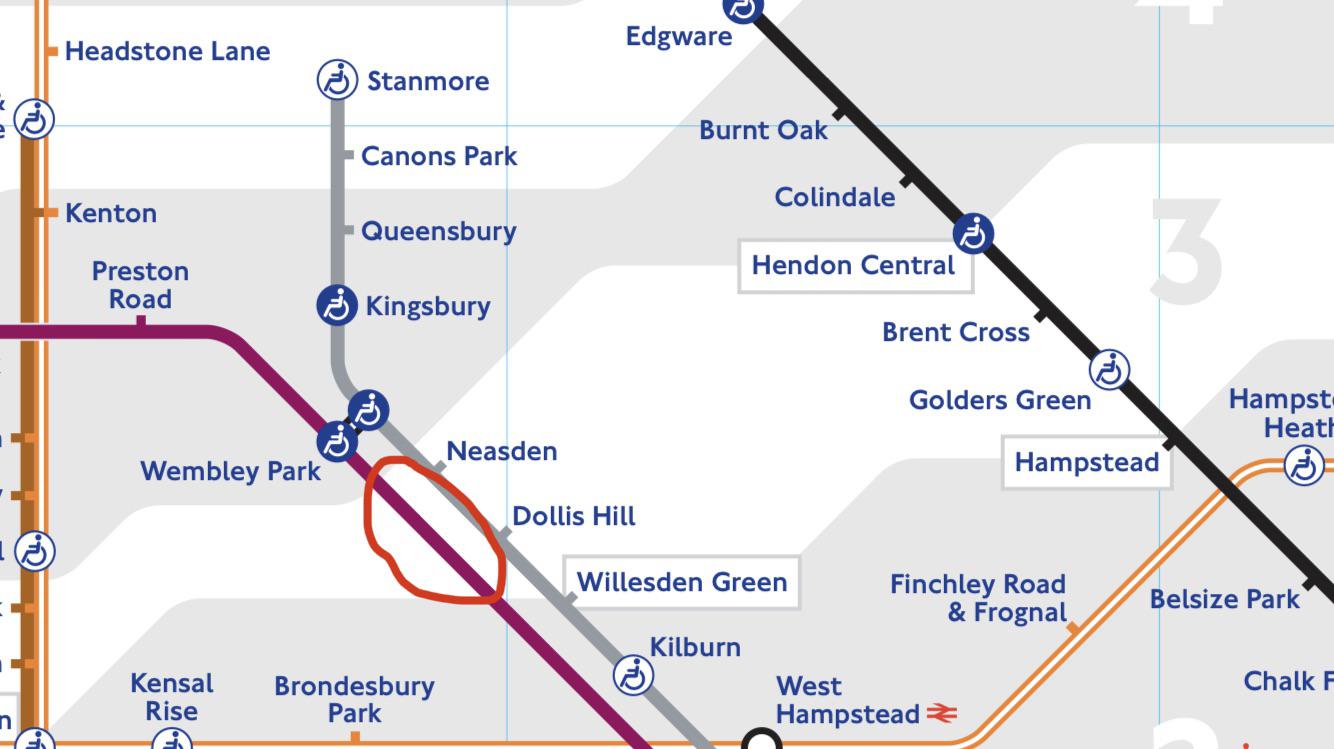 The Metropolitan Line has the only instance of a Tube line passing