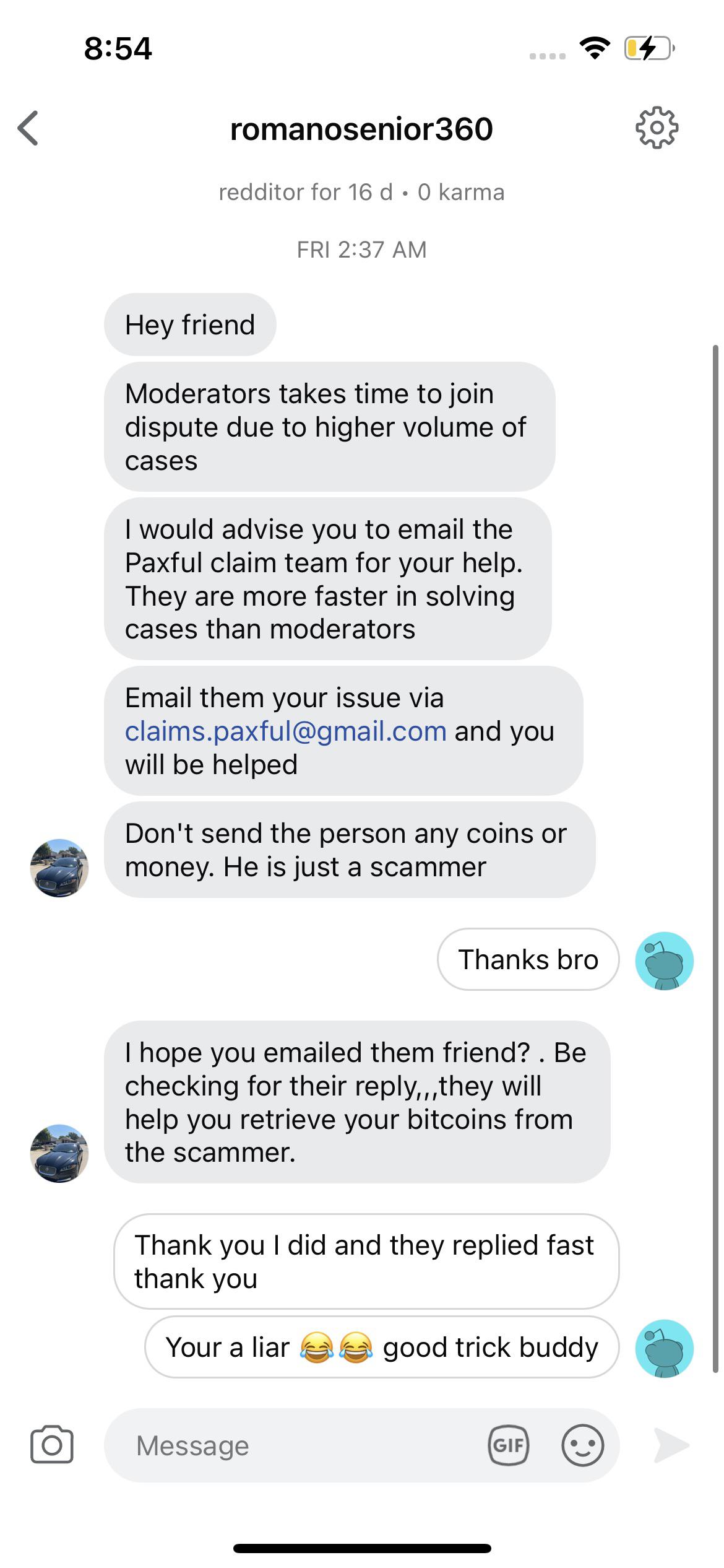 Scammer is this a legit paxful email?? This guy claims it’s support but