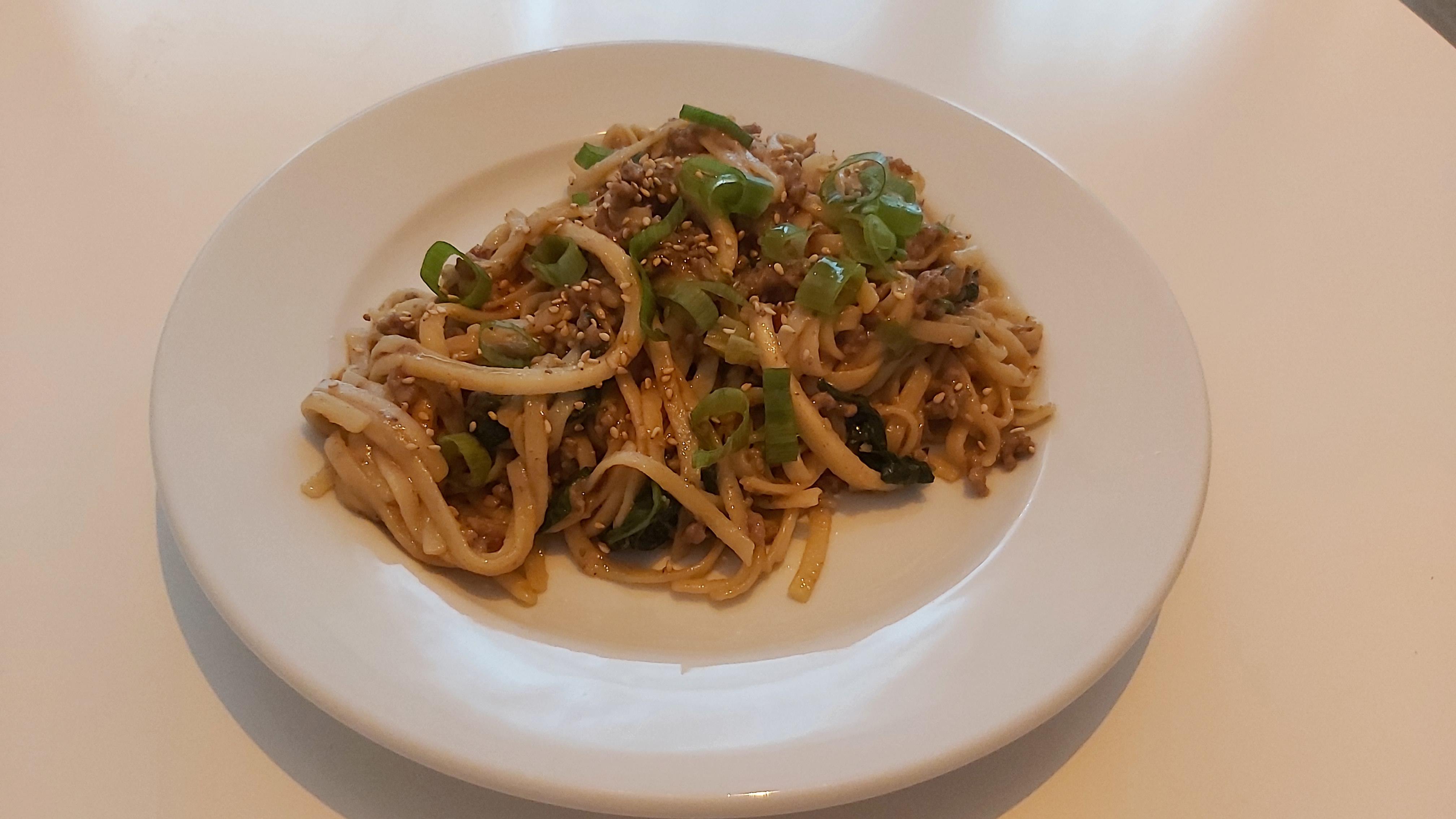 Pork and sesame udon noodles. Why were my udon noodles so sticky and