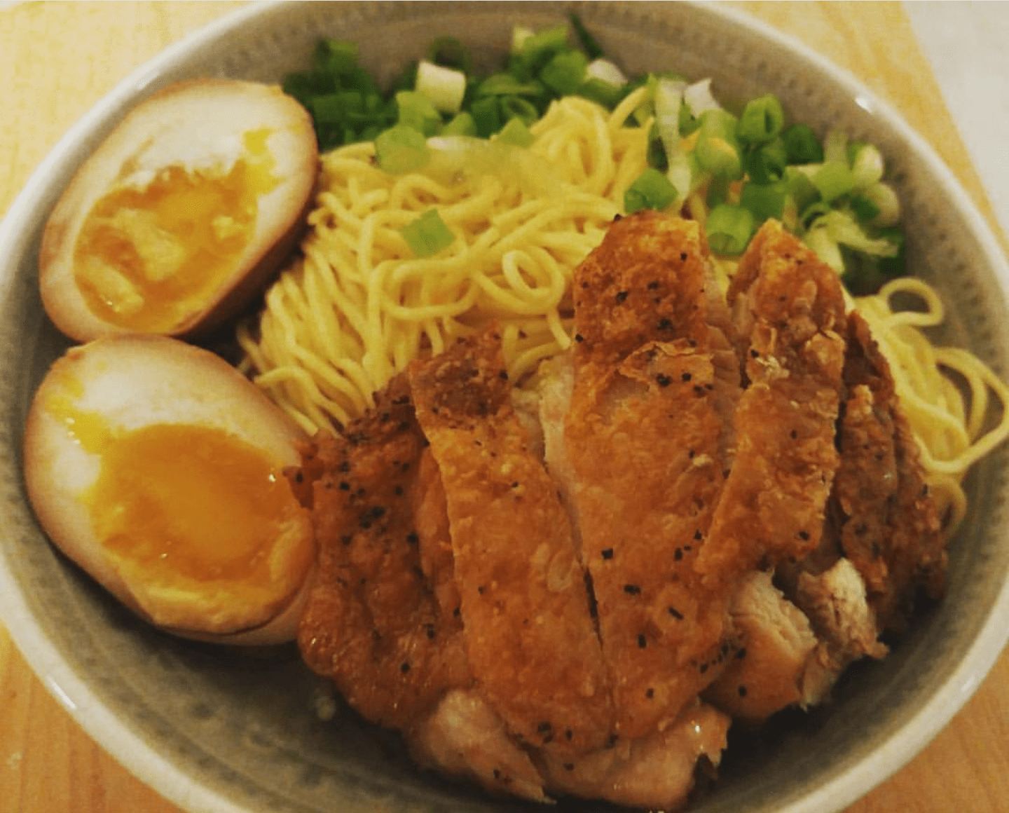 Fried Chicken Ramen. Chicken broth, shoyu tare, fresh noodles