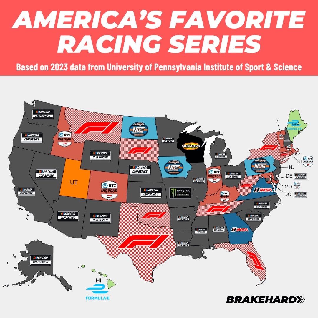 Most popular racing series by state r/NASCAR
