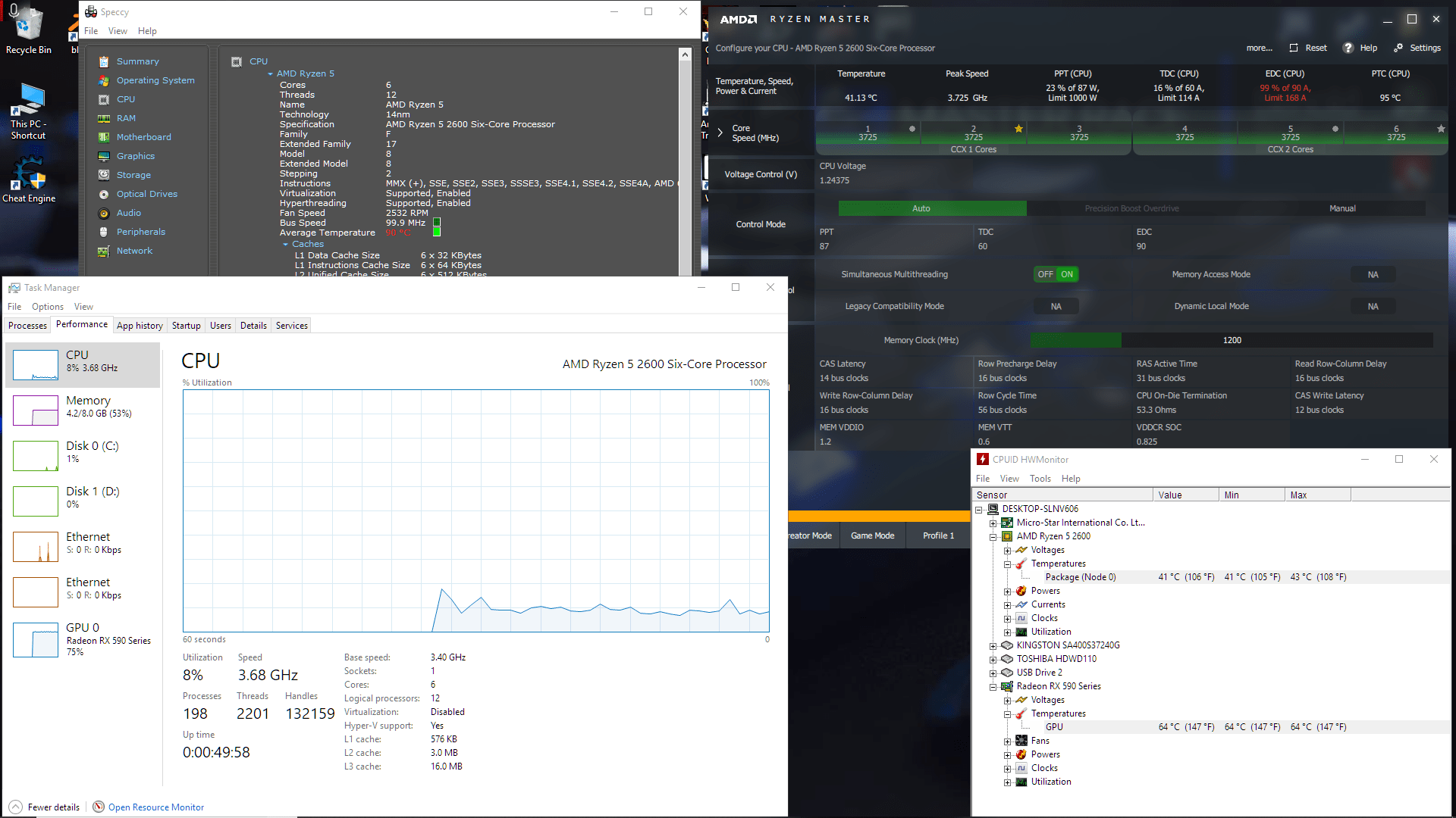 Right, so speccy say my cpu temp is over 90C and 100 use, but the amd