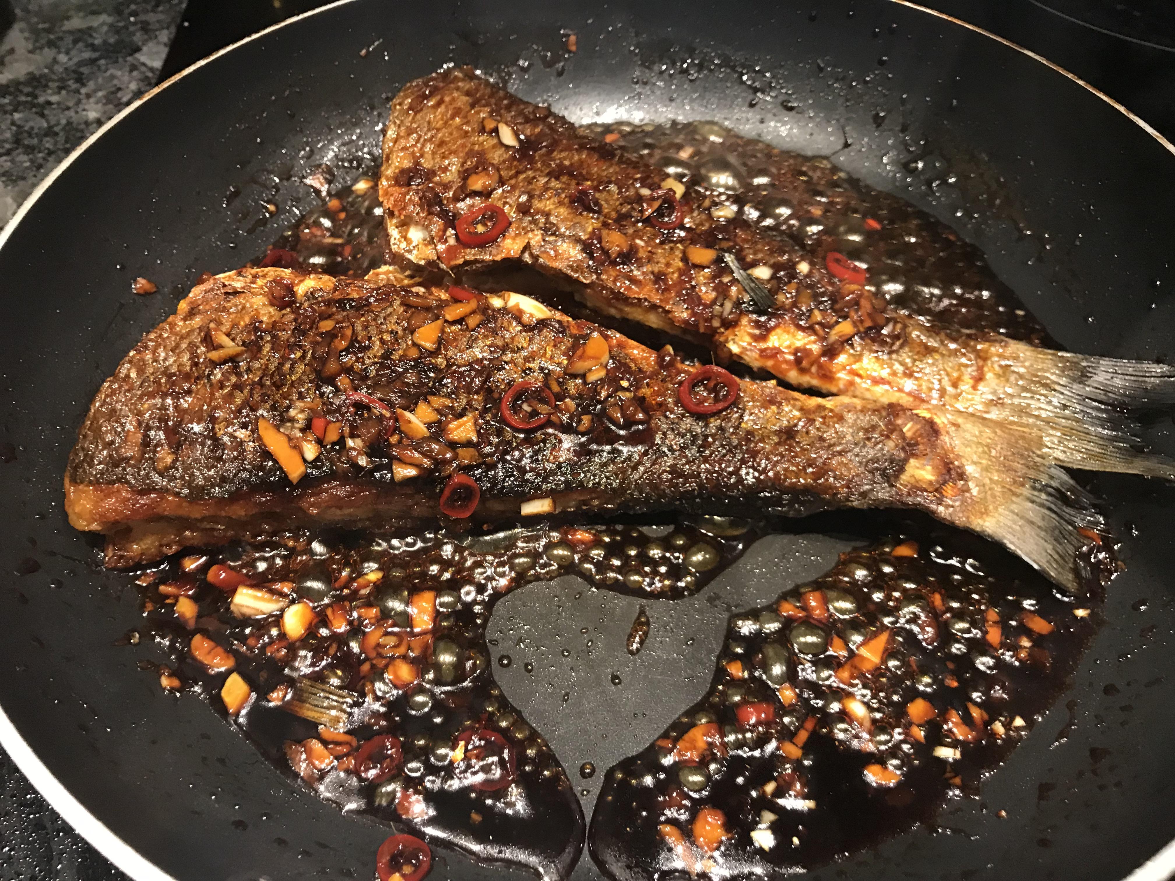 [Homemade] Tamari, Ginger and Chilli Sea Bass r/food