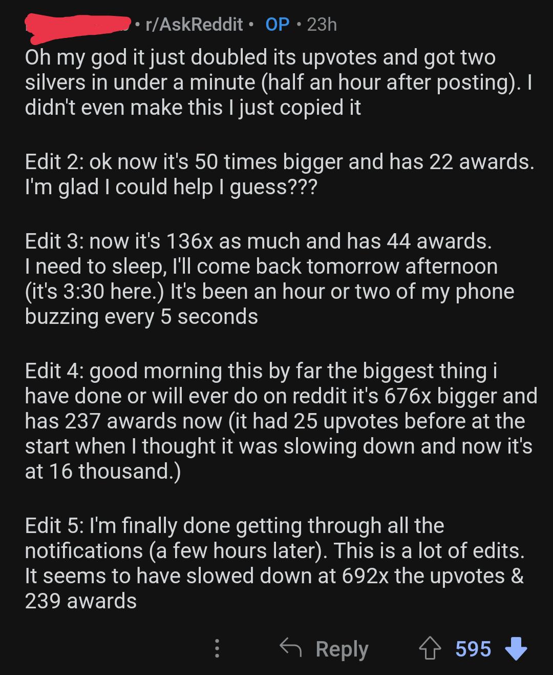 All he did was post a copypasta r/AwardSpeechEdits