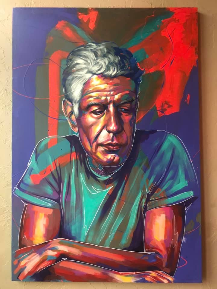 Anthony Bourdain painting hanging in Denver restaurant r