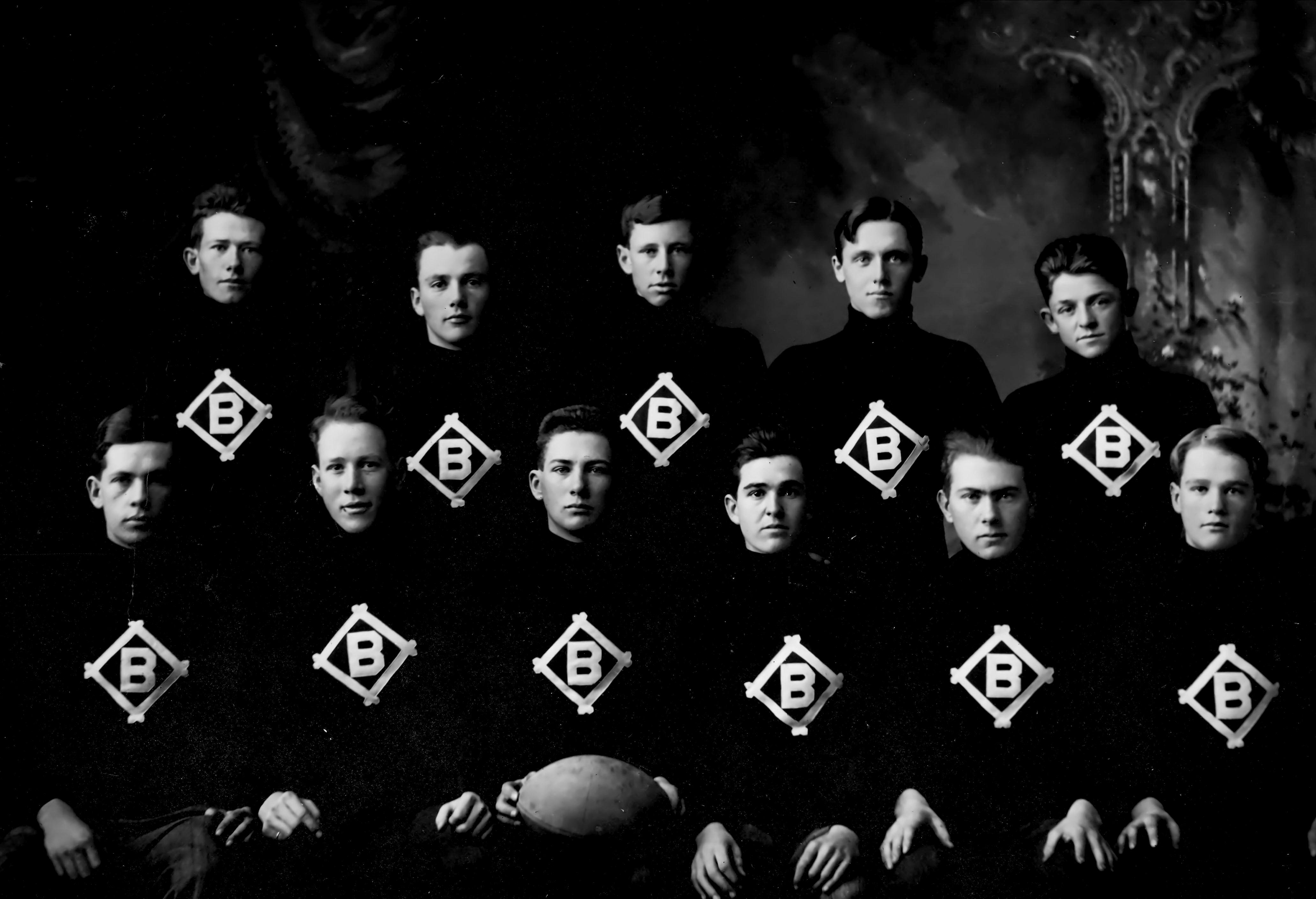 Studio portrait of the Bowman (North Dakota) High School football team