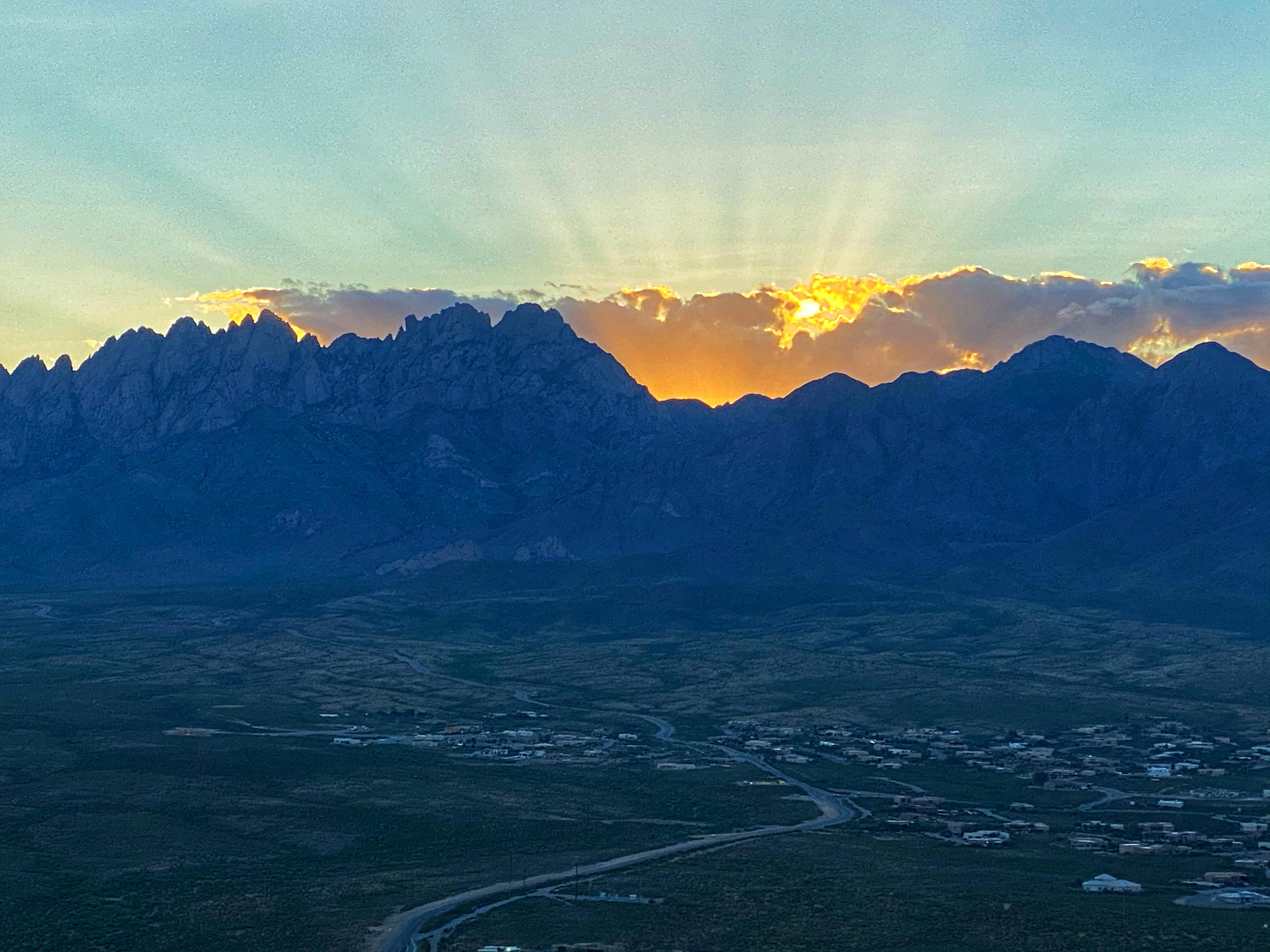 Astounding sun beams saying hello over the Organ Mountains in Las