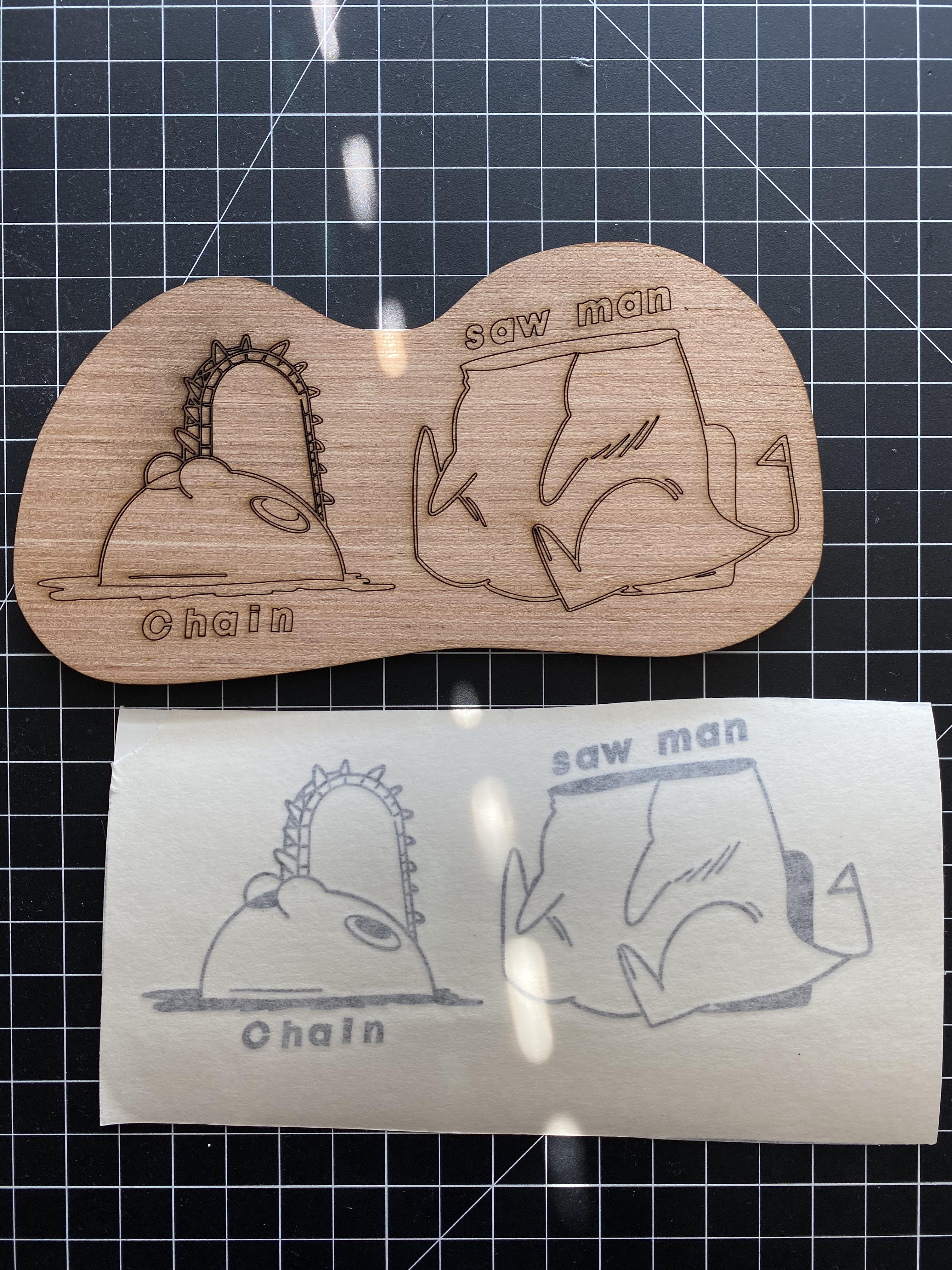 Laser cut on wood and vinyl sticker Pochita r/ChainsawMan