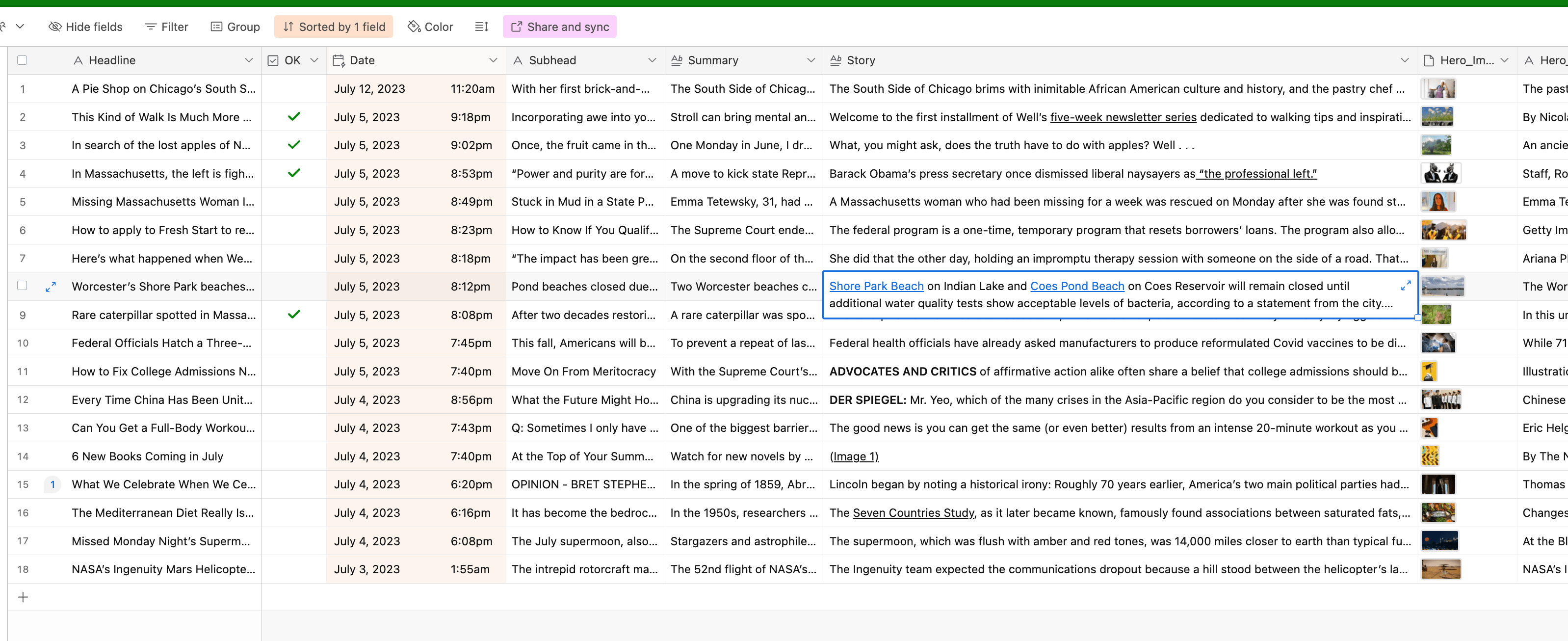 All my news stories have hyperlinks in "Story" fielf (rich text enabled) Airtable but