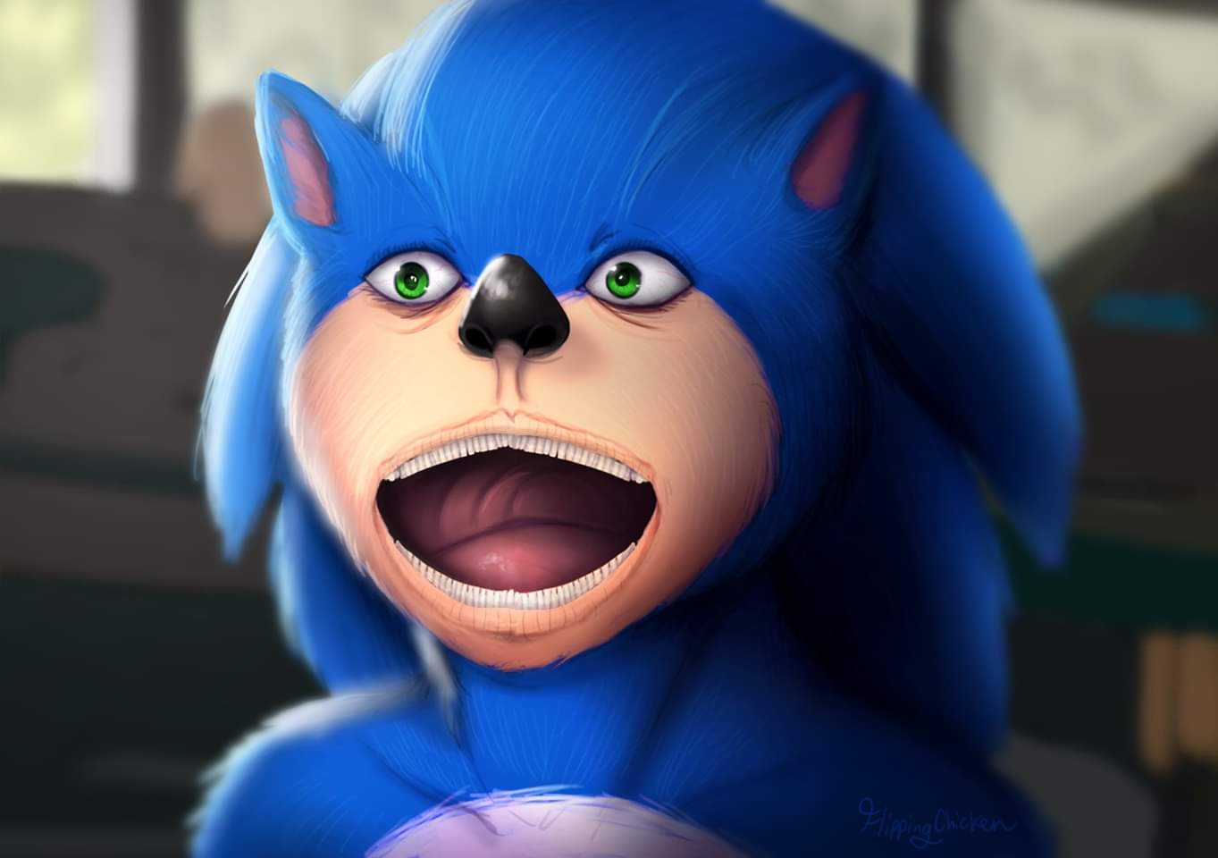 I recreated shocked Sonic in an even more cursed style. Please