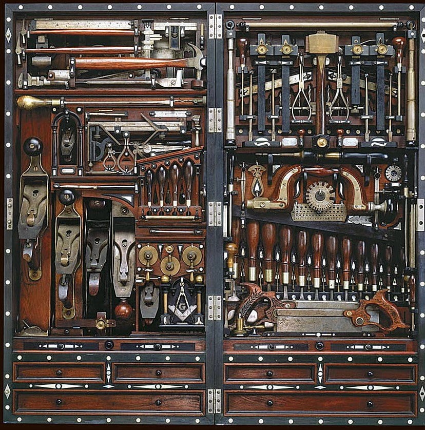 Henry O. Studley maker and carpenter) tool chest with over