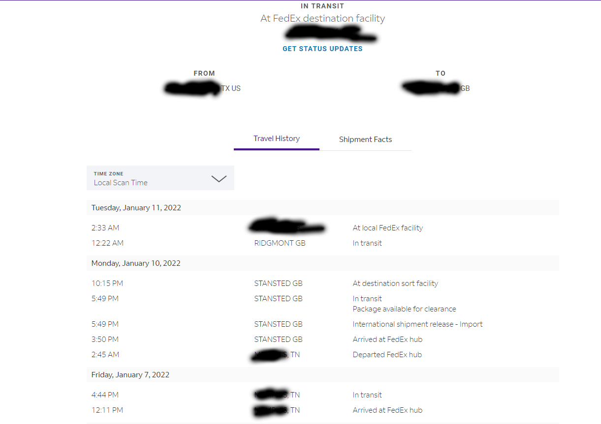 Package stuck at Feltham GB since Saturday FedEx