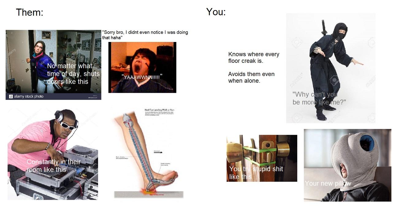 Living with an obliviously loud roommate starterpack r/starterpacks