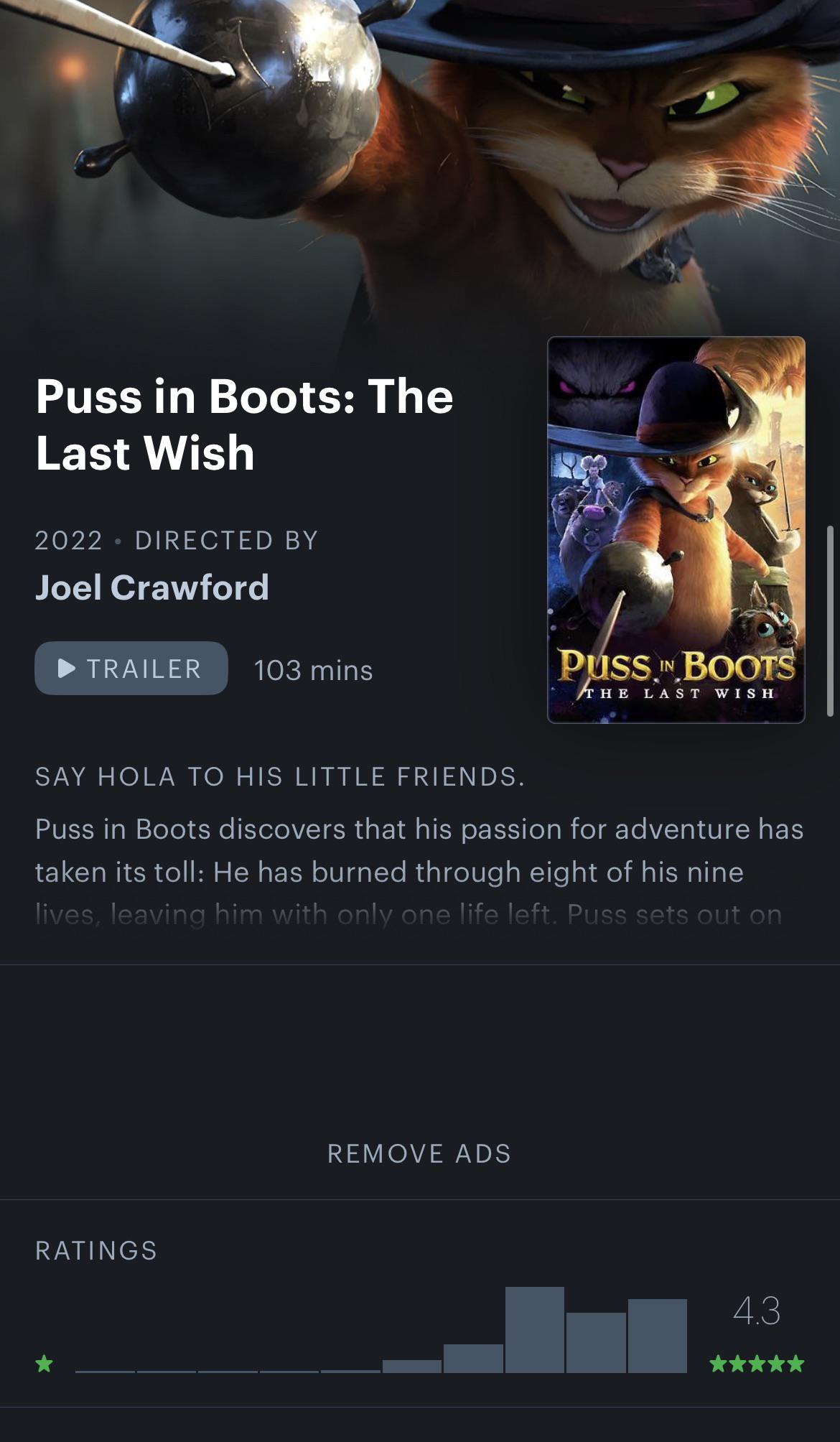 Puss in boots the last wish up to 4.3 average rating! r/Letterboxd
