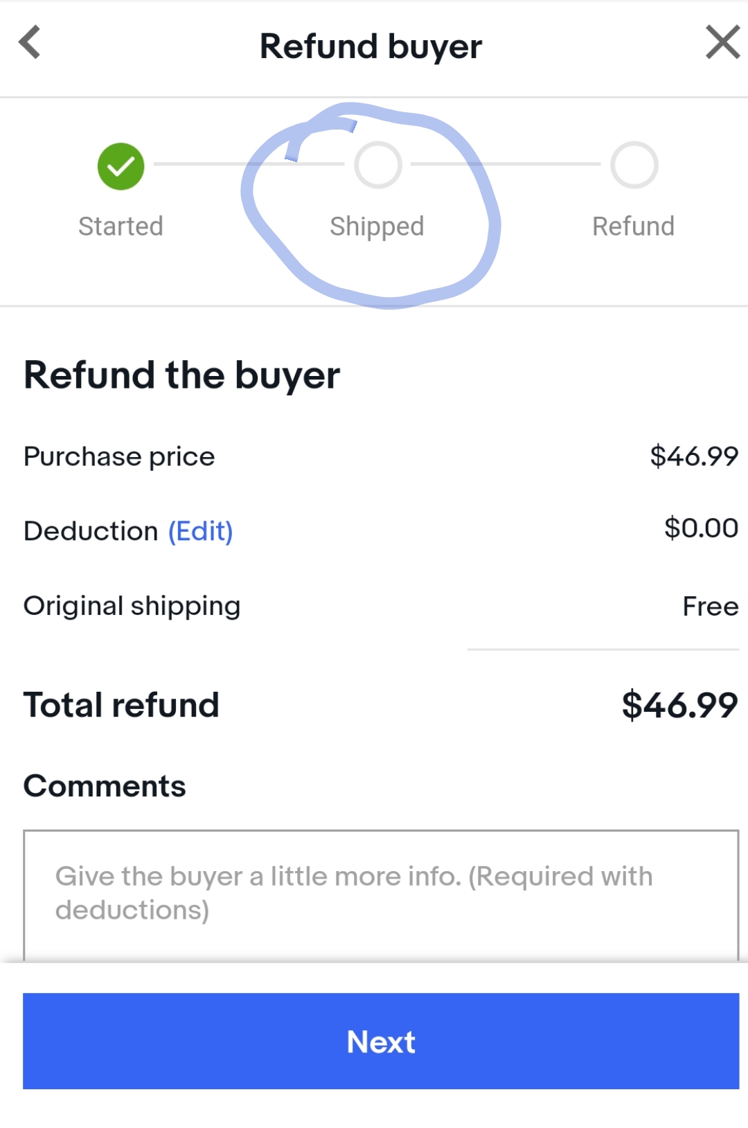 If I complete this full refund return, will it force the buyer to