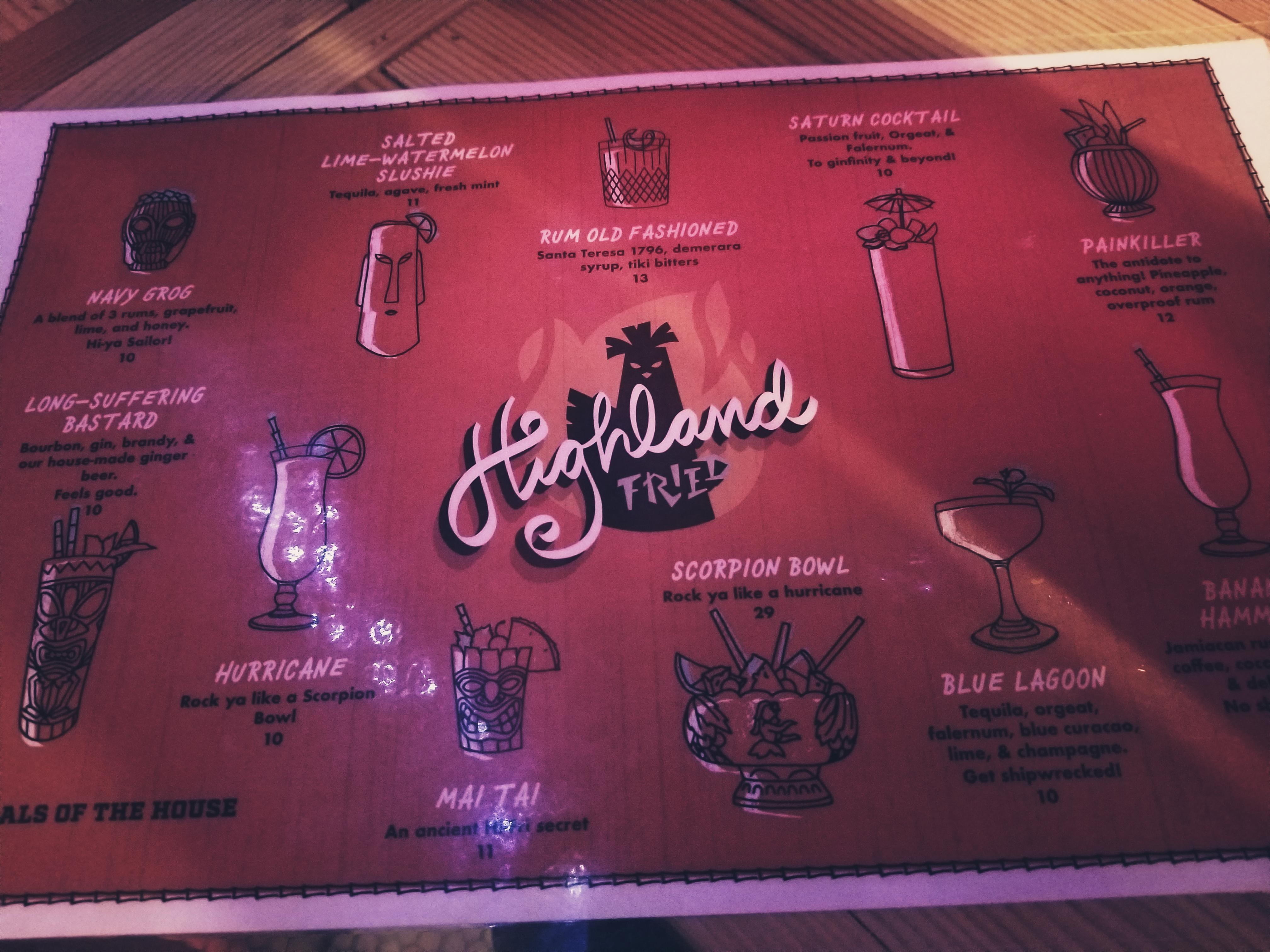 Drink menu from a new tiki/fried chicken/bbq spot in Cambridge MA. r/Tiki