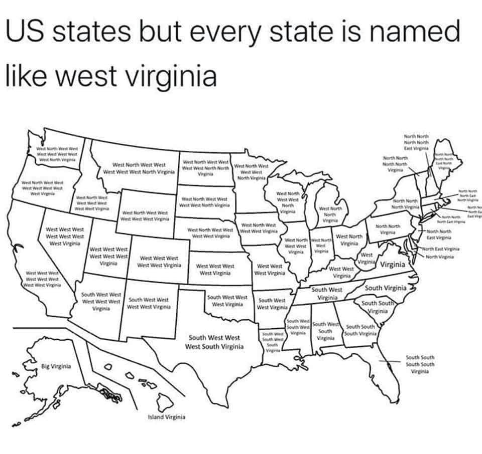 US but every state is named like West Virginia r/terriblemaps