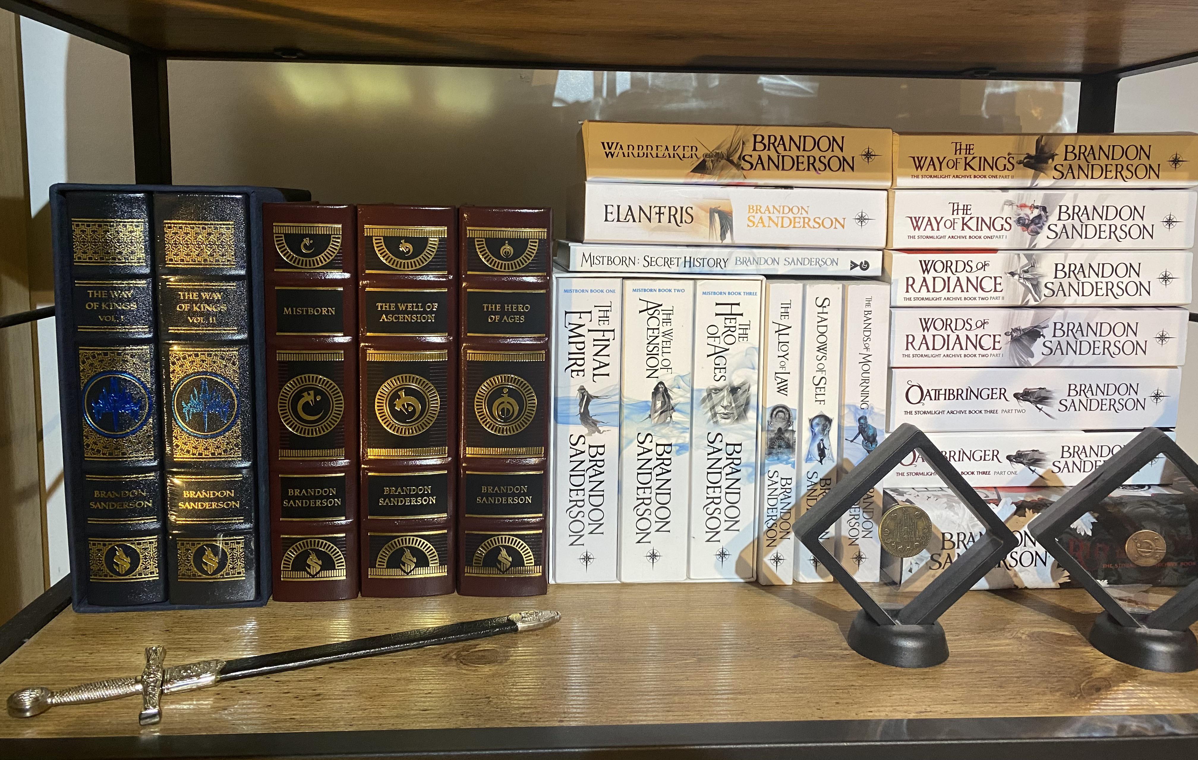 Mistborn leatherbounds came today completing my Sanderson shelf ! r
