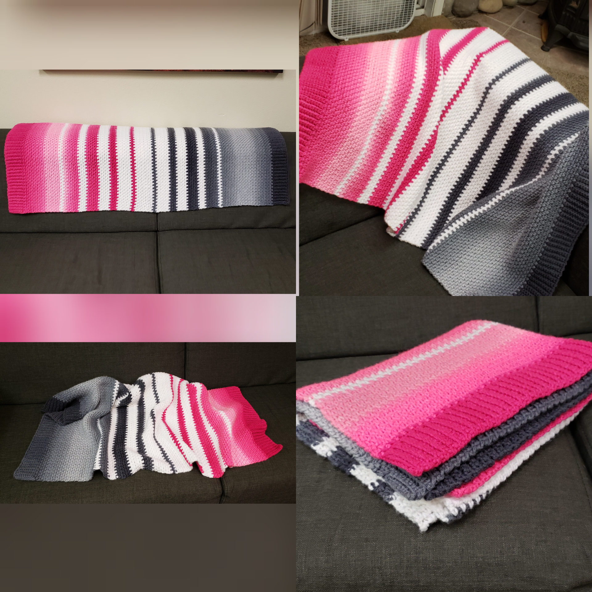 Pink and Gray baby blanket for a coworker due with her 1st baby girl at