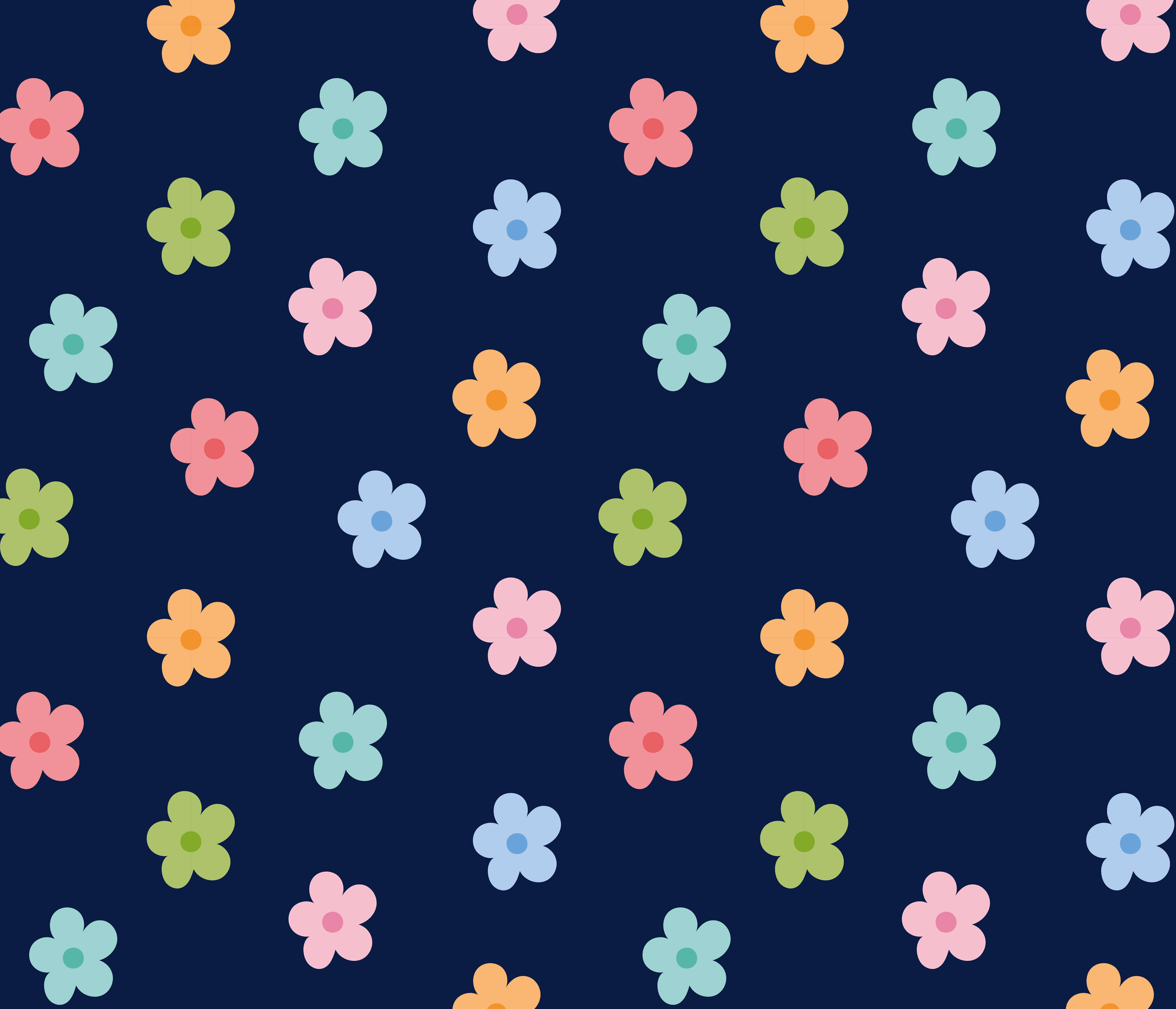 Cute Pastel Rainbow Flowers Pattern on Dark Blue Background r