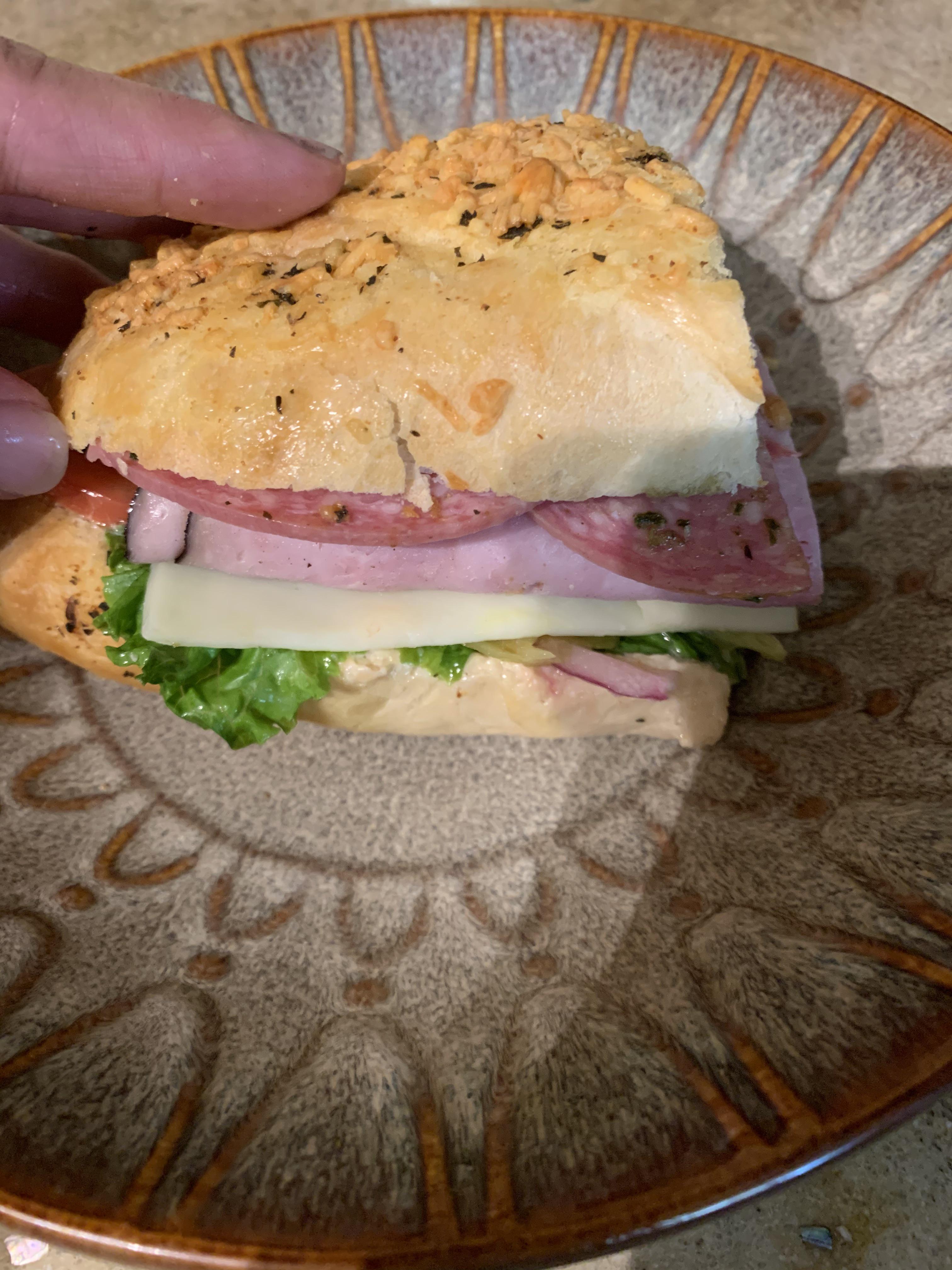 Calorie count the whole sandwich? It’s a spicy Italian from my favorite