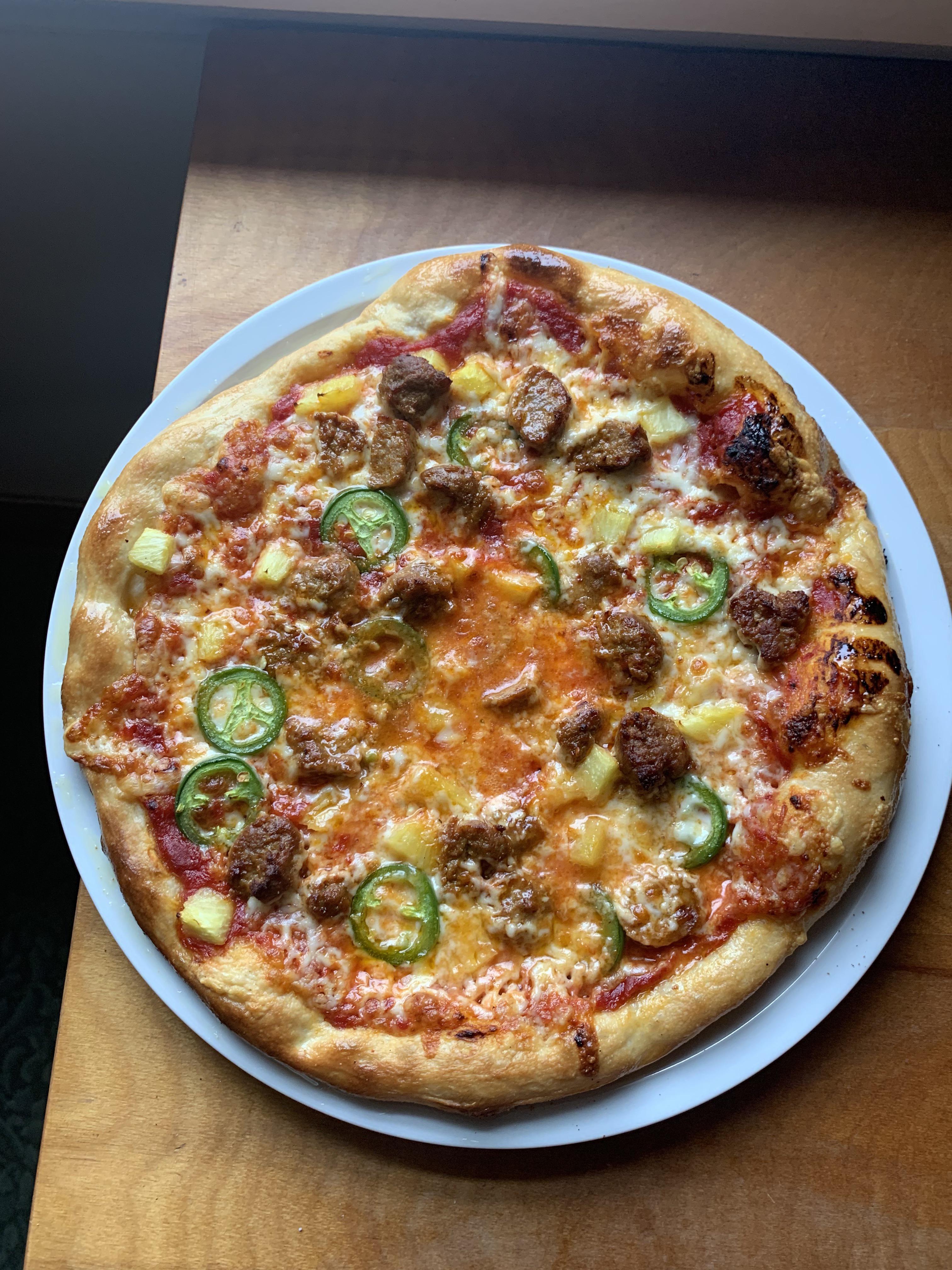 [Homemade] sausage, pineapple, jalapeño pizza r/food