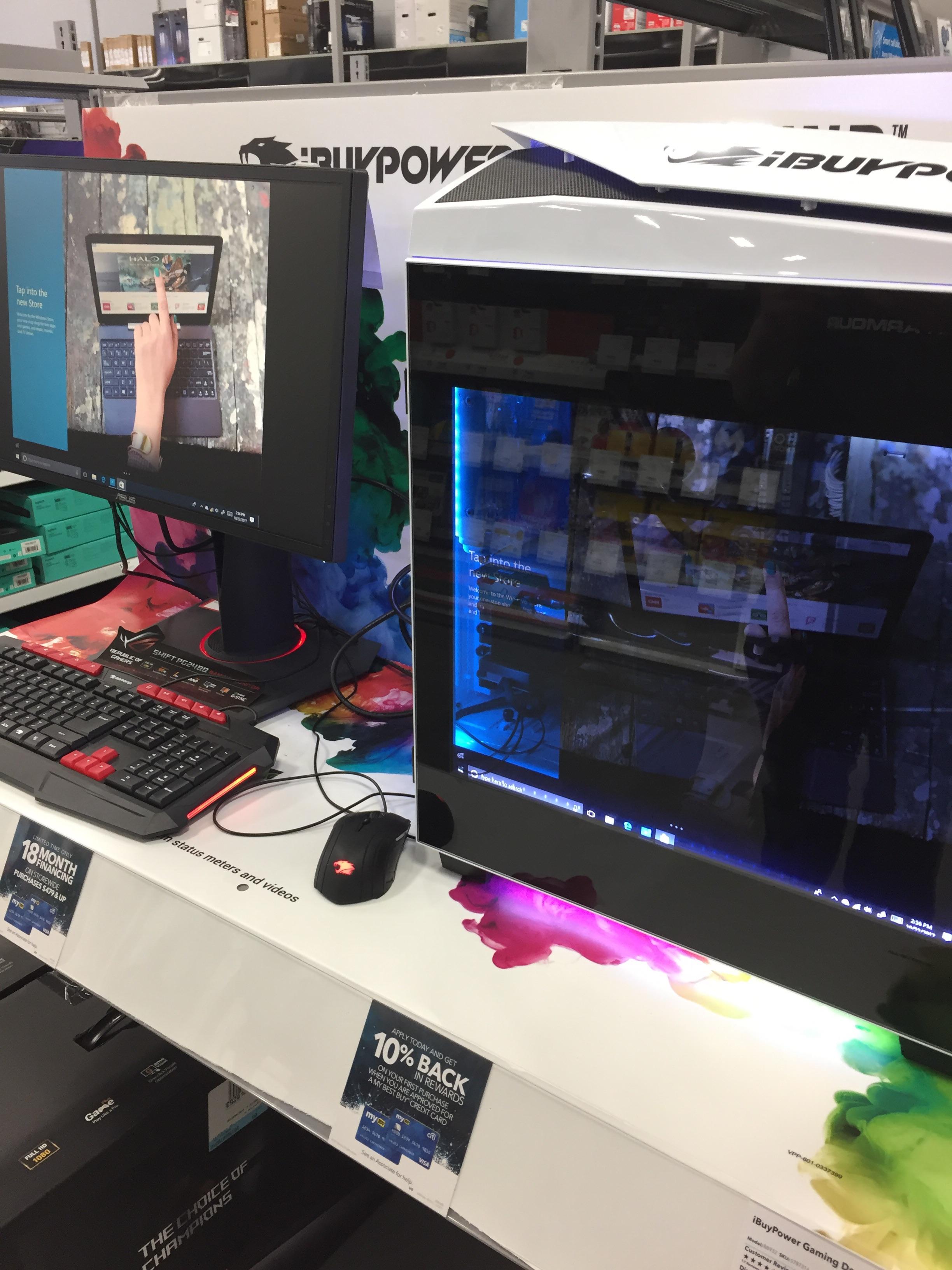This pc at Best Buy mirrors the monitor onto the glass of the case. r