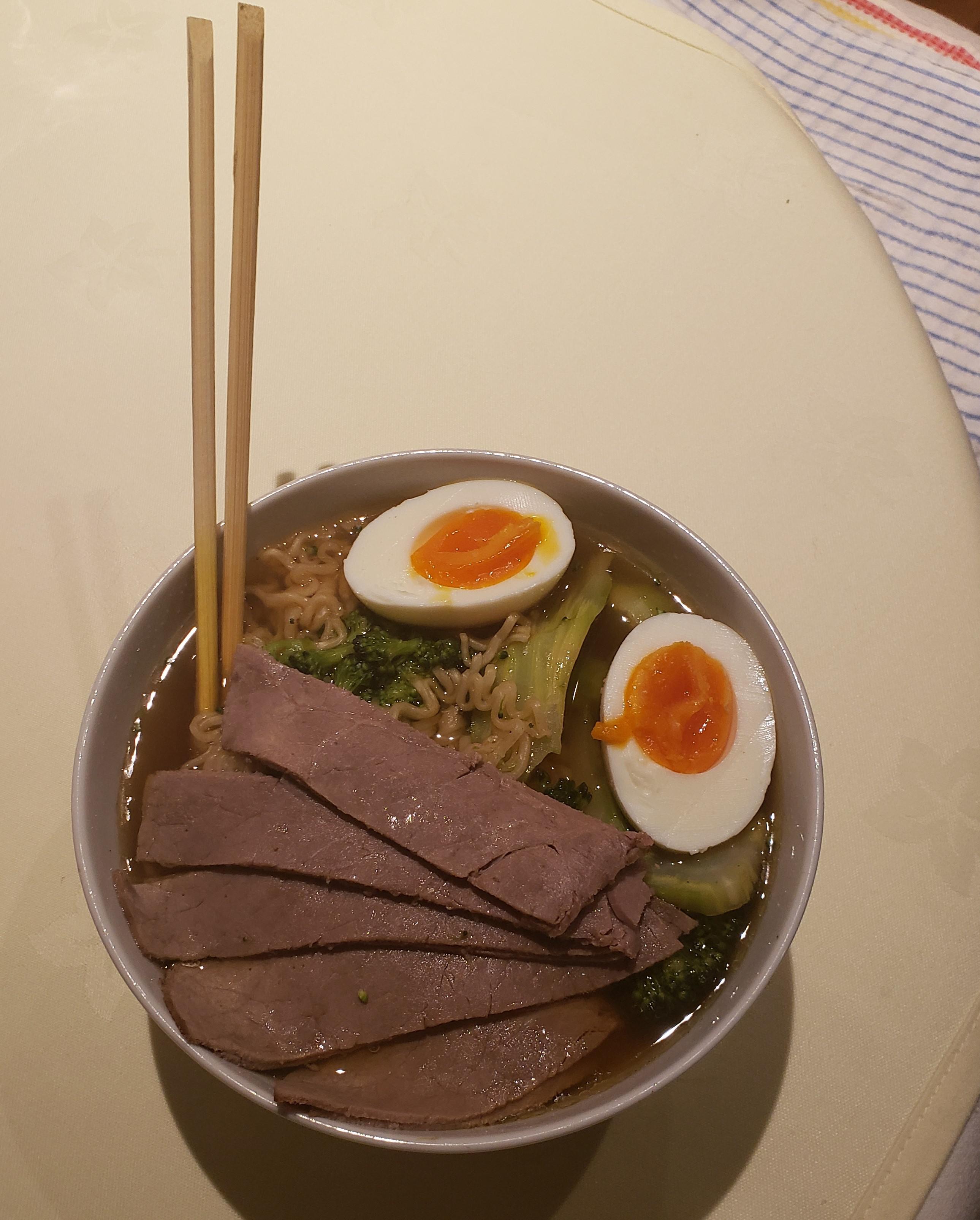 Lockdown Ramen Concoction of Instant Noodles, Discounted Beef, Eggs