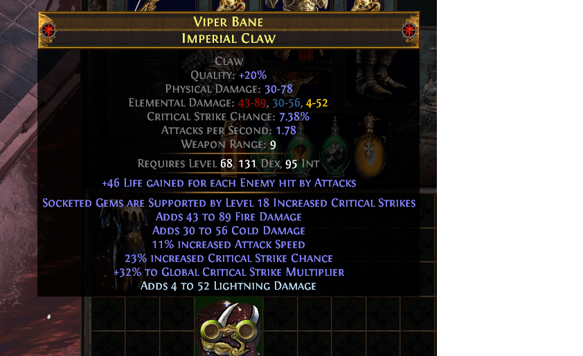 Shaper Imperial Claw (3 dmg mods and hybrid crit) 4link. r/pathofexile