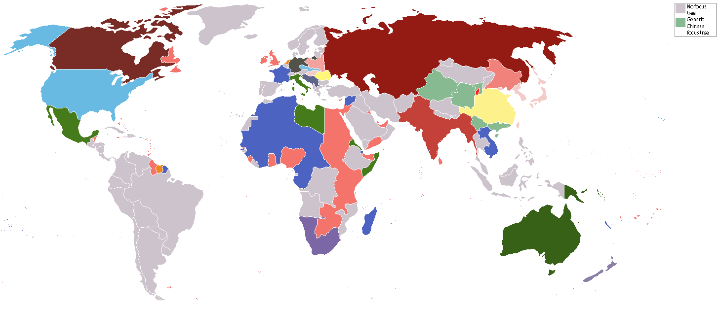Map of all countries with unique focus trees as of MtG r/hoi4