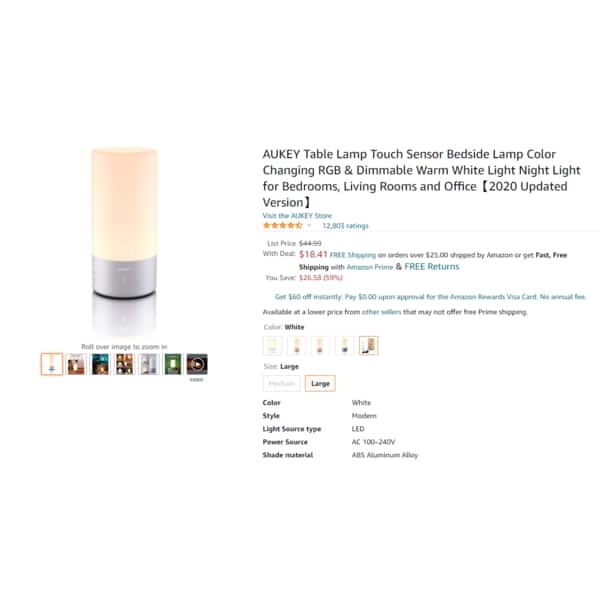 [Amazon] Aukey RGB Table Lamp w/ Touch [2020 Version] 18.41 r