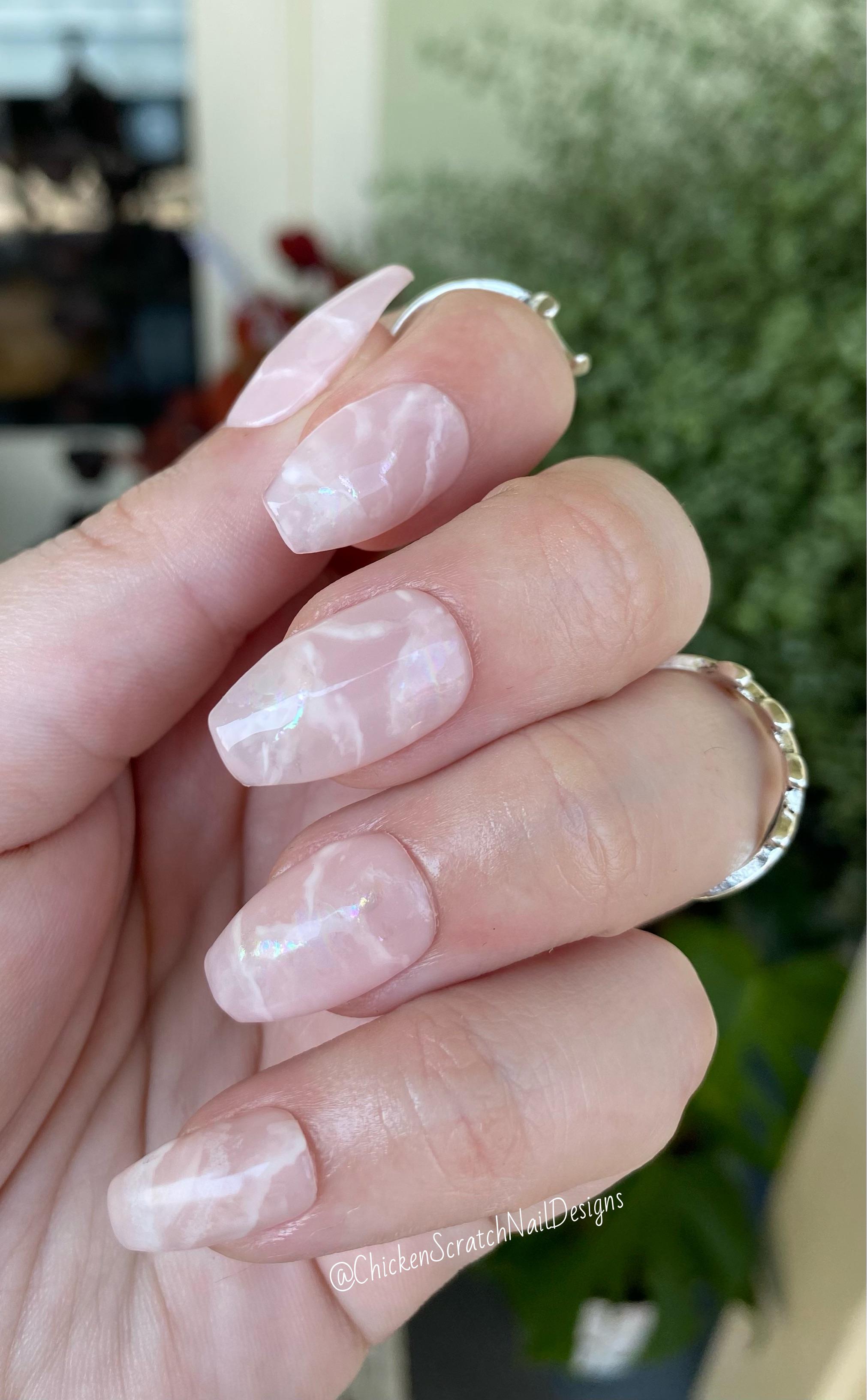 Inspired by my new terrarium decorations, I painted rose Quartz nails 🔮 r/Crystals