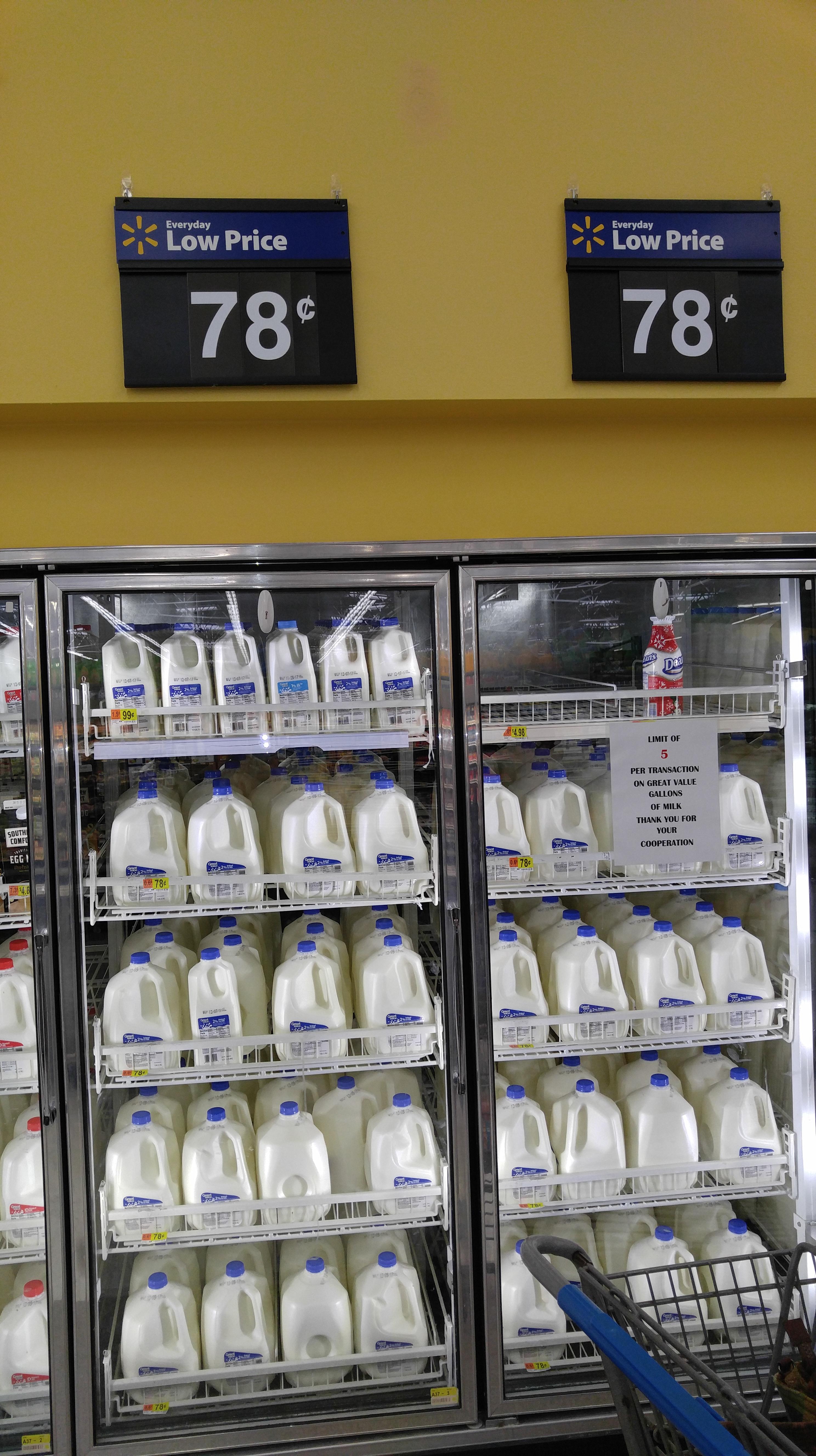 Milk was 78 cents last week... r/walmart