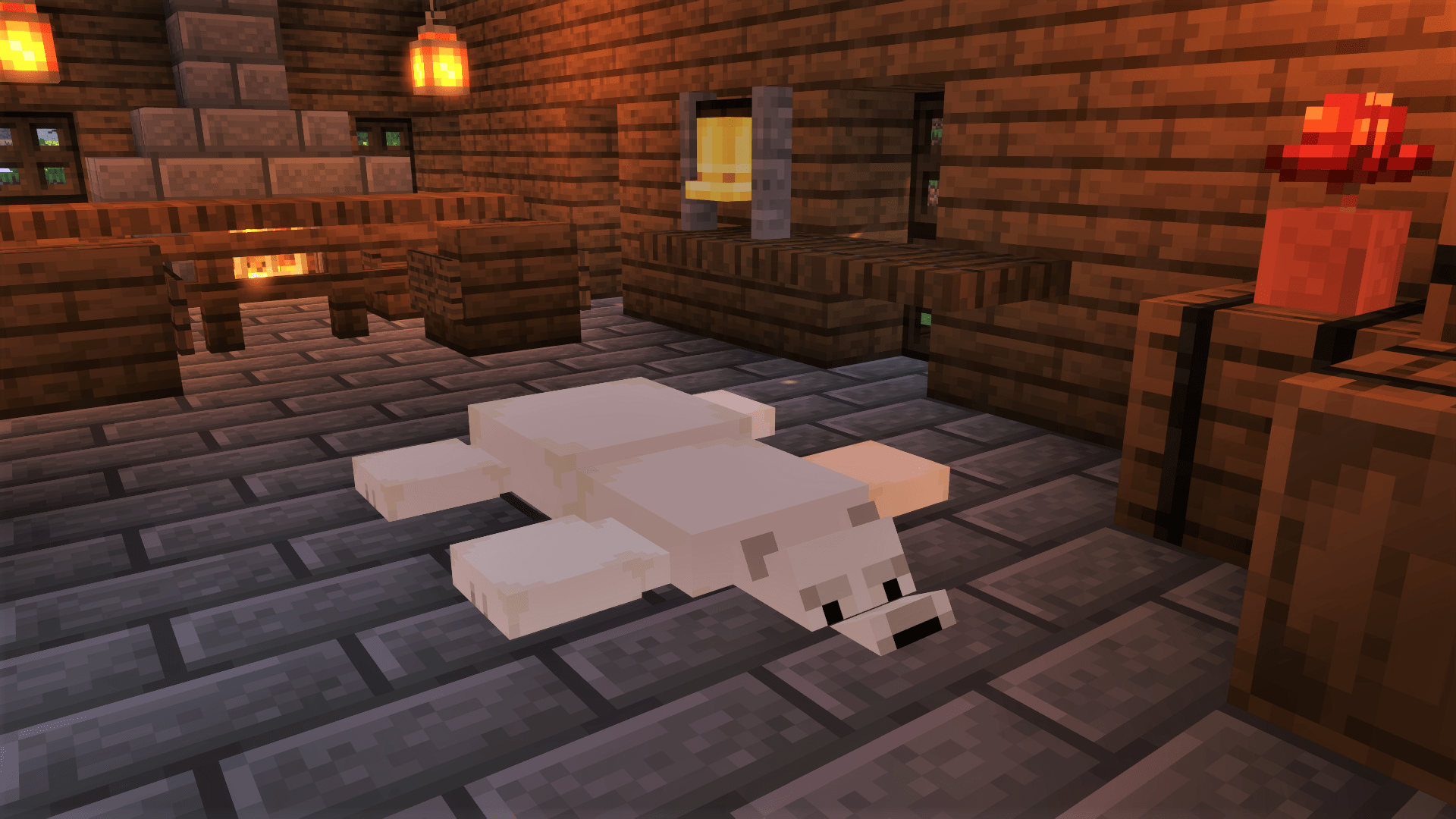 Made a bearskin rug for an ominous old farmhouse using commands in vanilla... r/Minecraft