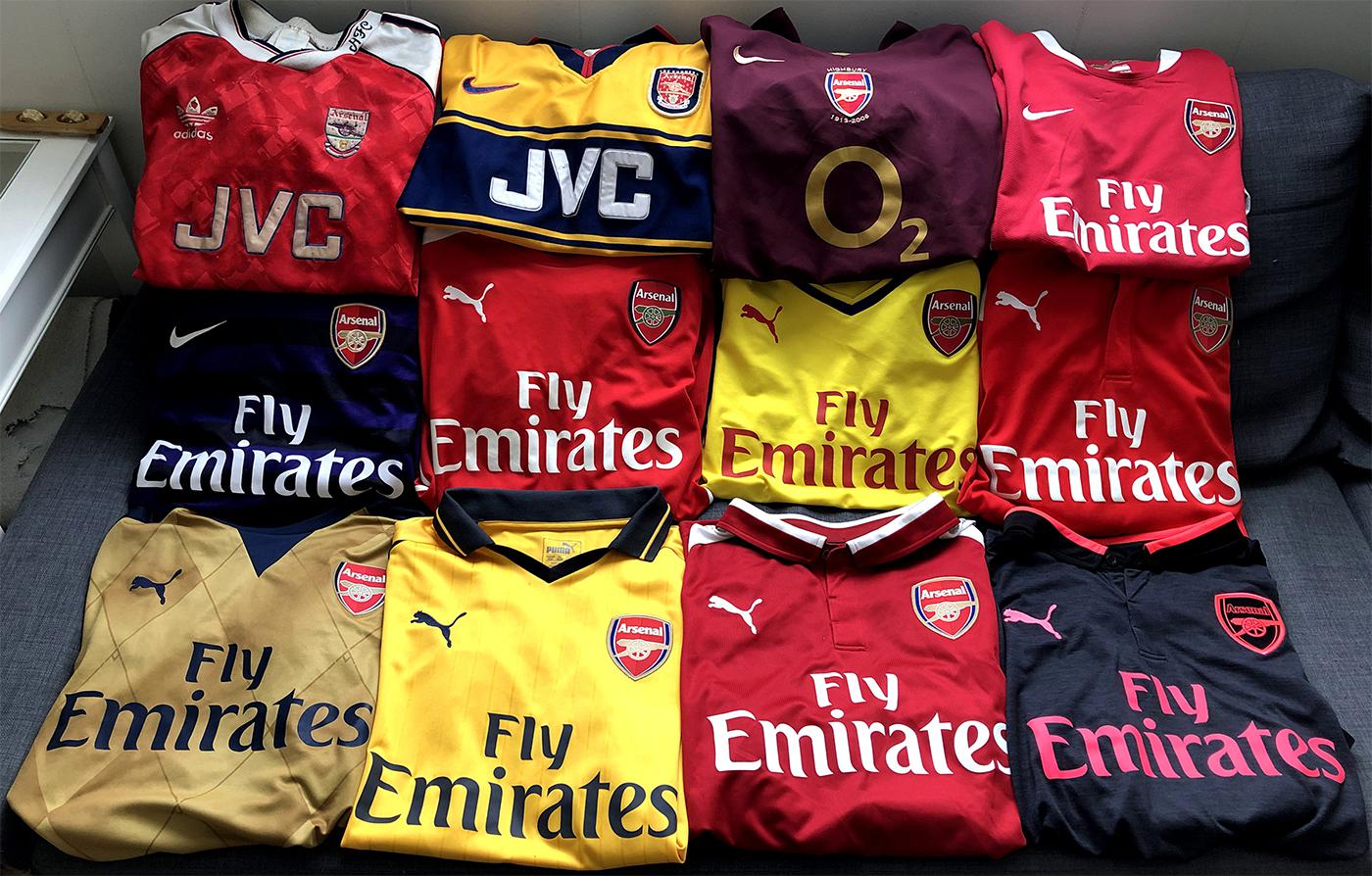 A collection of my Arsenal shirts through the years. r/Gunners
