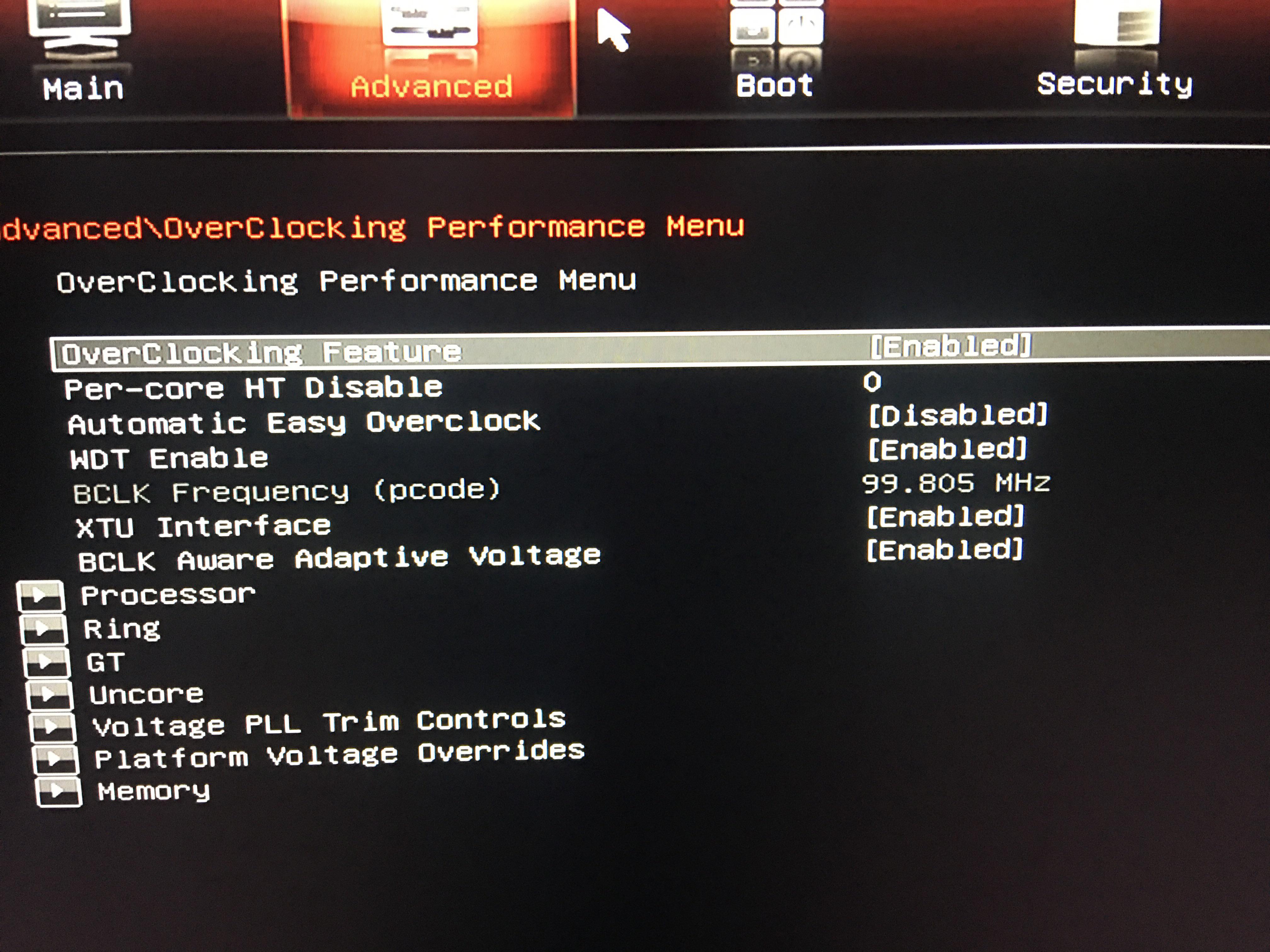 Hello I enabled both Overclock feature and XTU Interface for