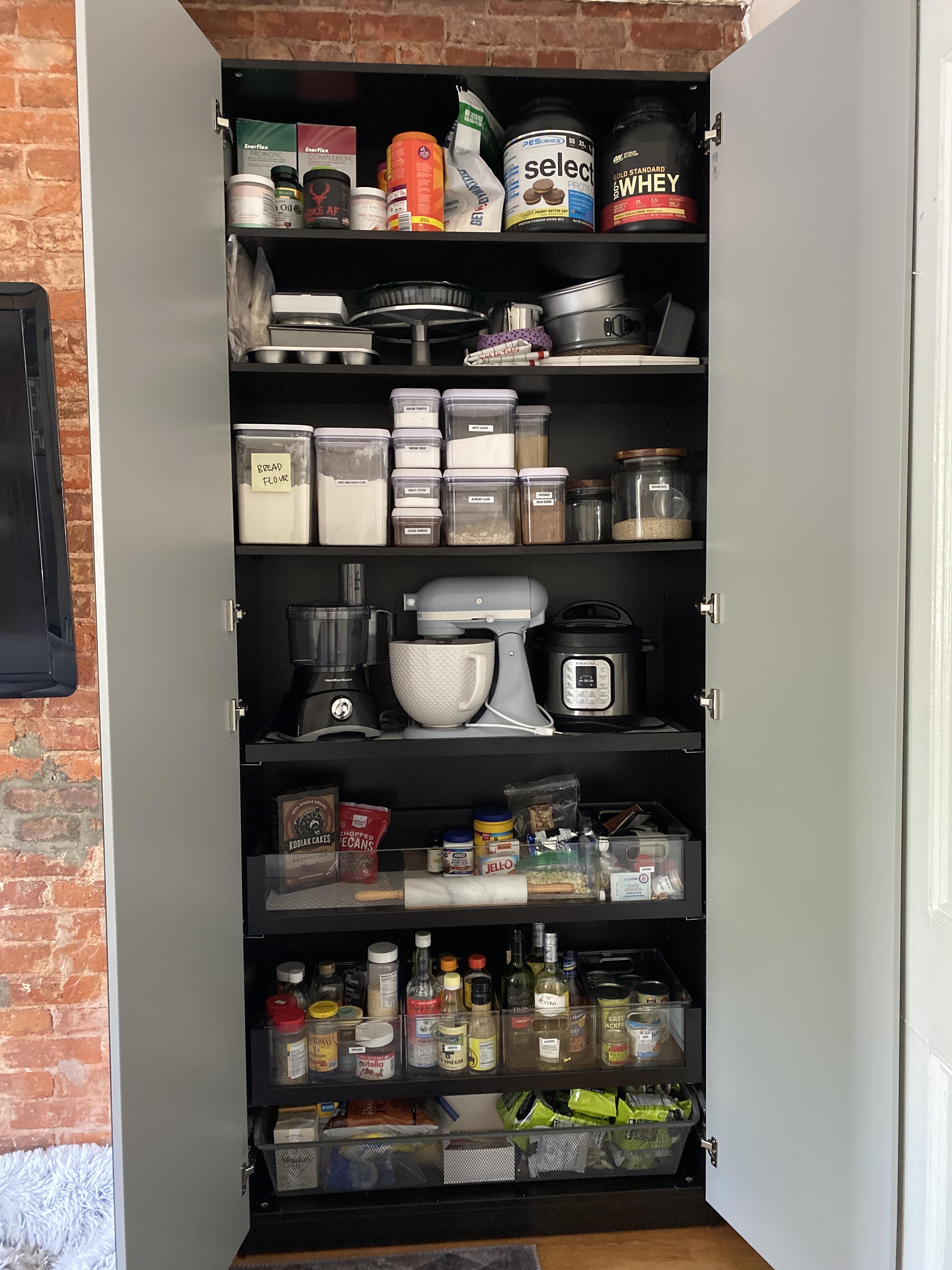 In love with my pantry using the PAX wardrobe with mirror doors. r/IKEA