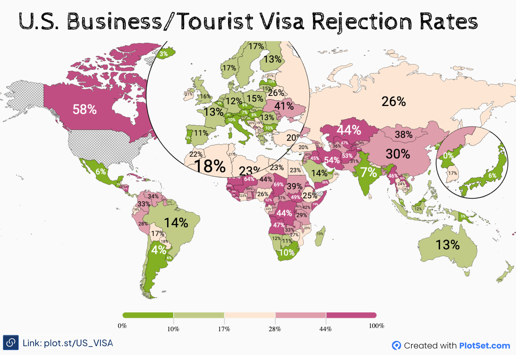 U.S. Business/Tourist Visa Rejection Rates by Nationality in 2022 r
