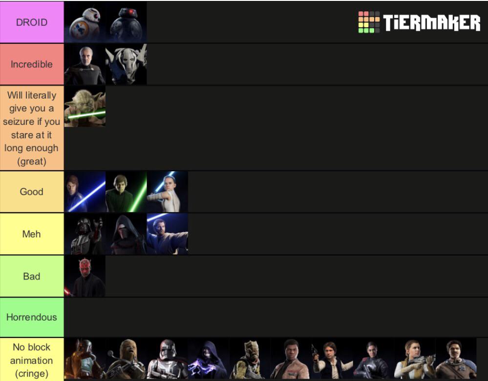 Lightsaber block spam tier list let’s goooo r/StarWarsBattlefront