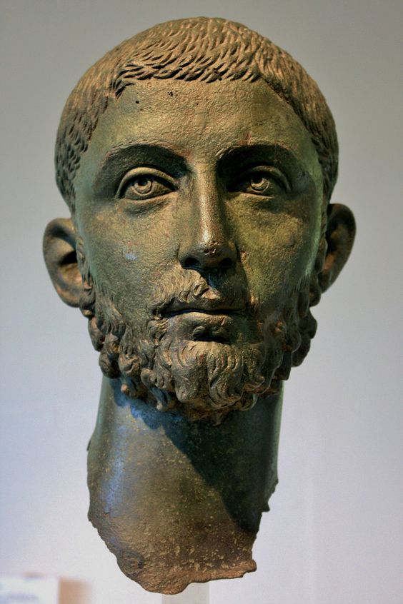 A preserved head from a Roman statue depicting the Roman Emperor