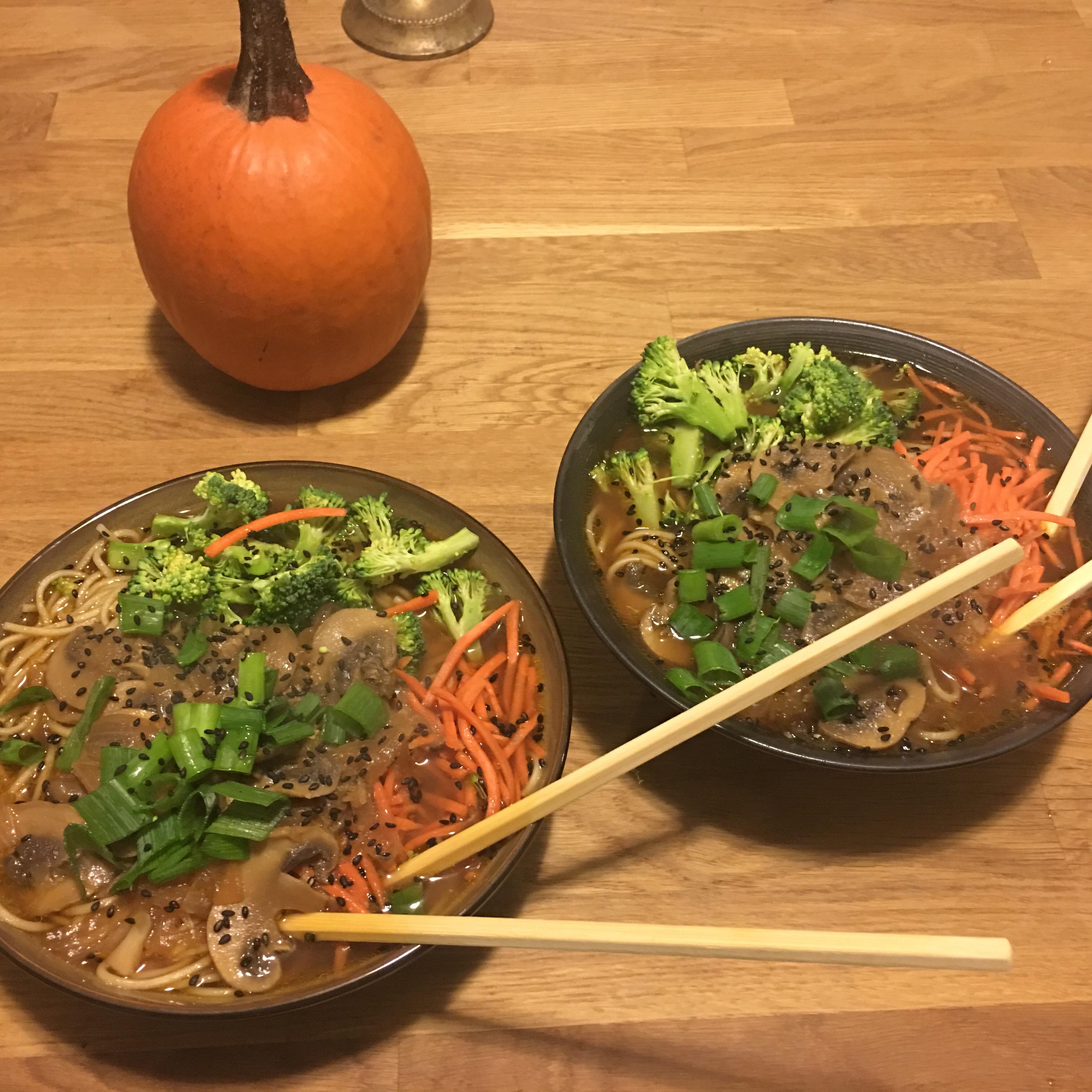Me and my boyfriend made ramen from scratch last night. Topped it with