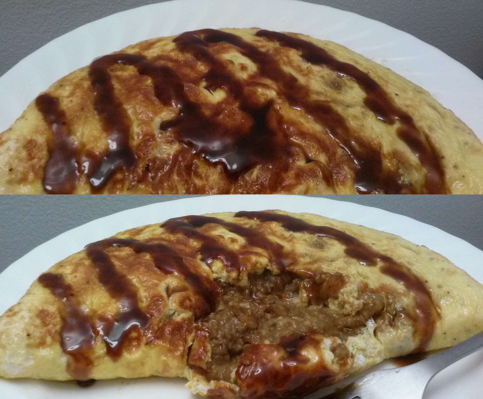 Tried making curry risotto omurice and it turned out pretty well! I don