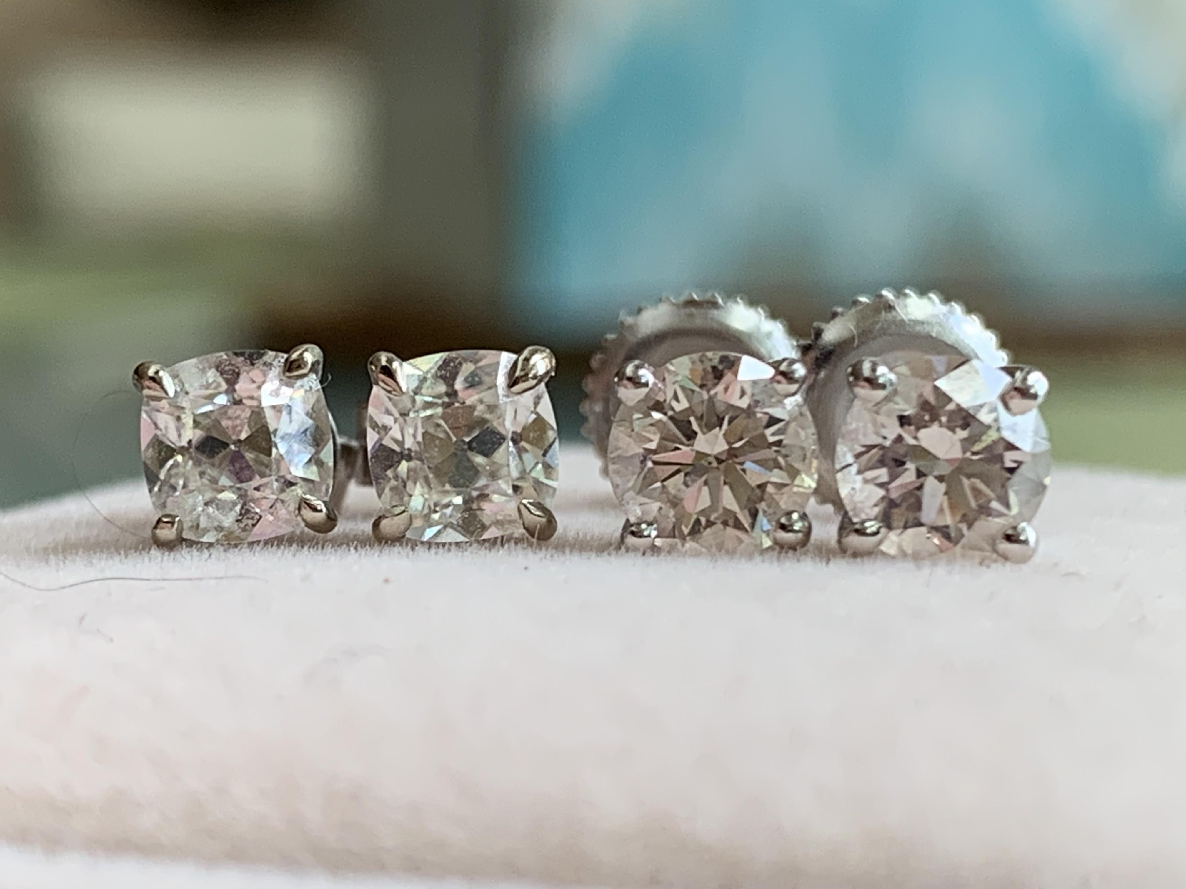 Antique Cushion Cut Moissanite Earrings 1 carat tw r/Moissanite