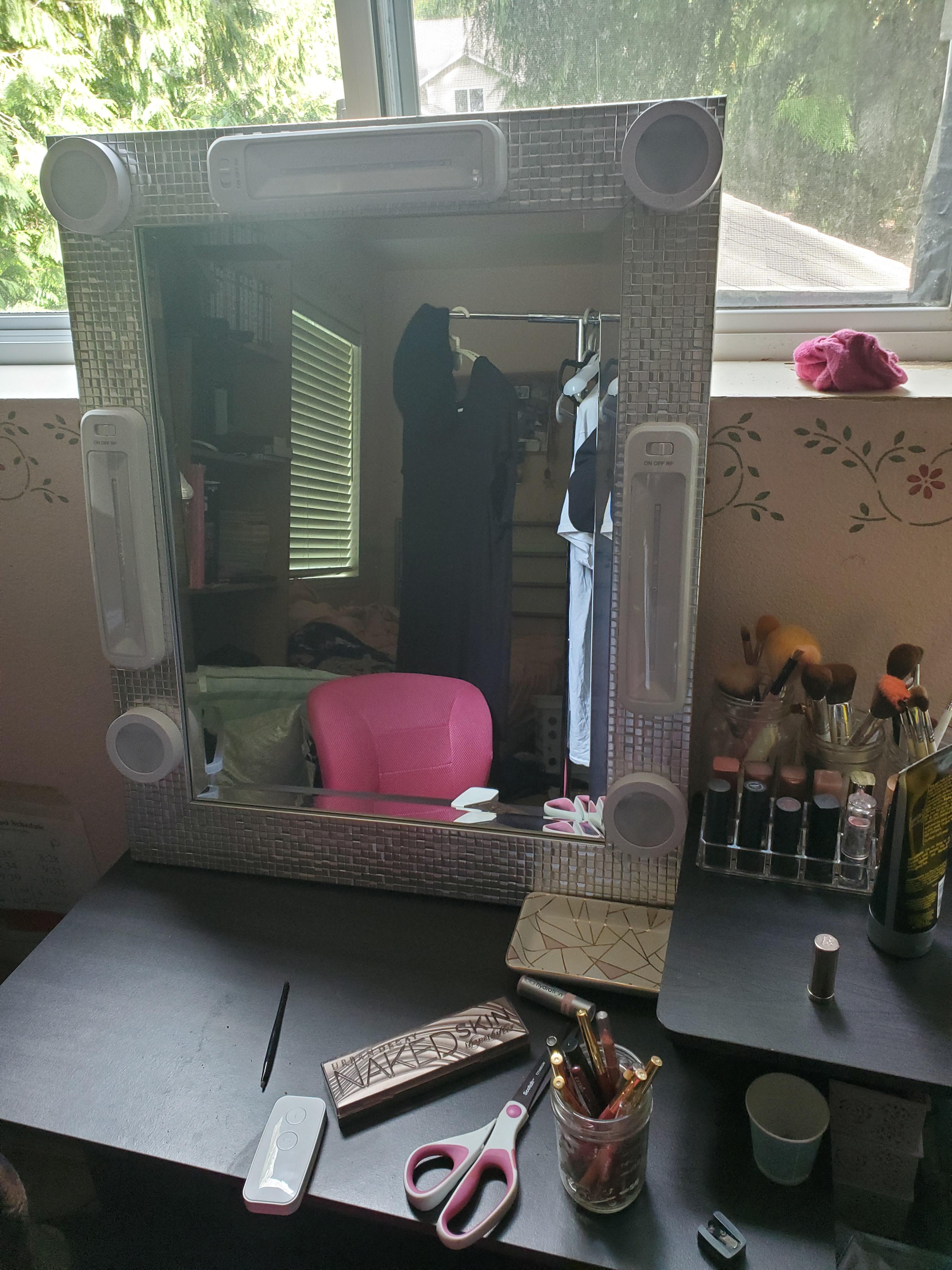 Cheap vanity setup! LED lights and mirror from walmart all under 50