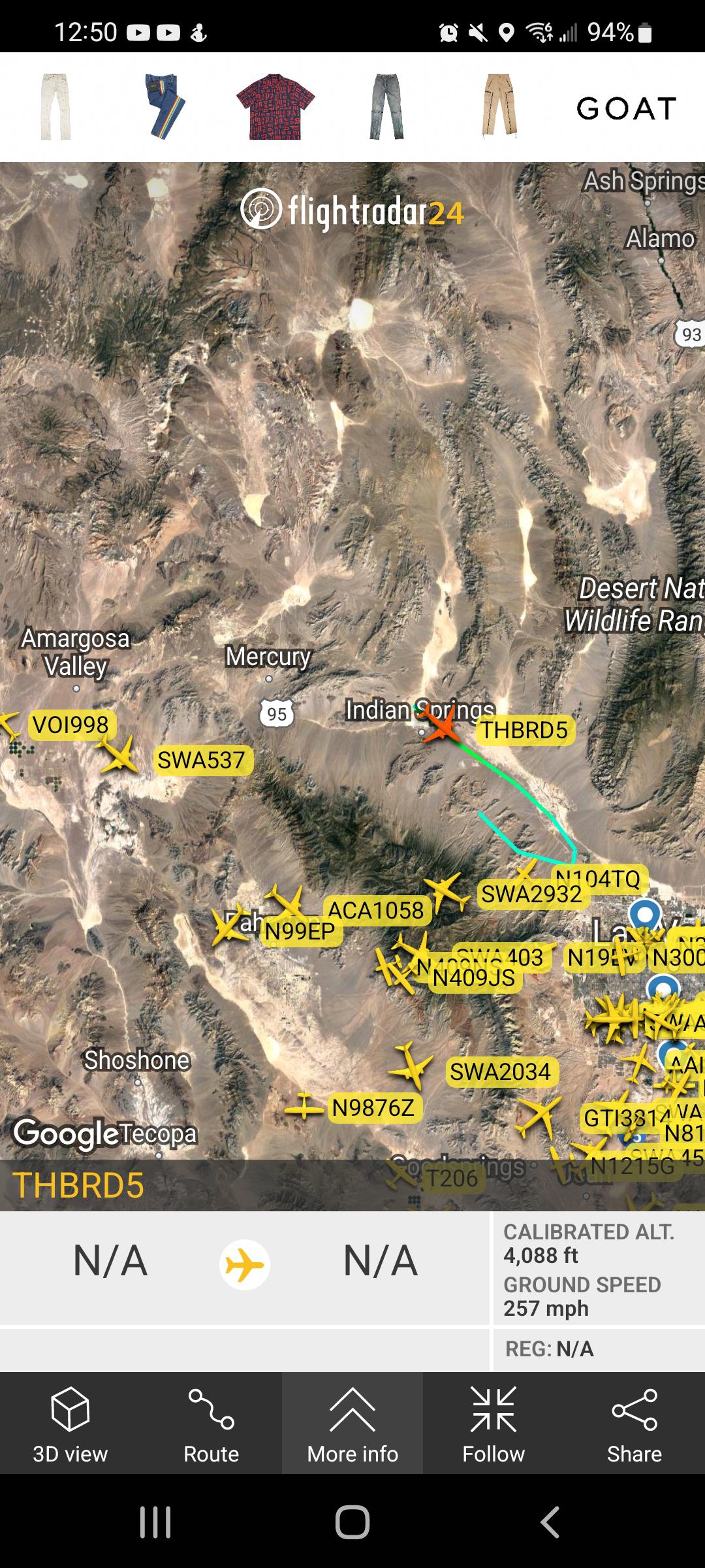 Unique Callsign but not showing plane near Nellis AFB r/flightradar24