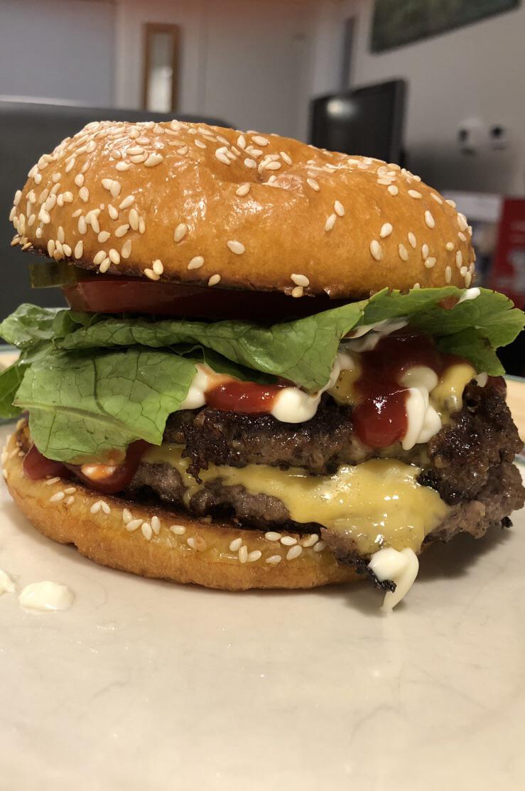 Classic Double Cheeseburger with Lettuce, Tomato, Pickles, Mayo