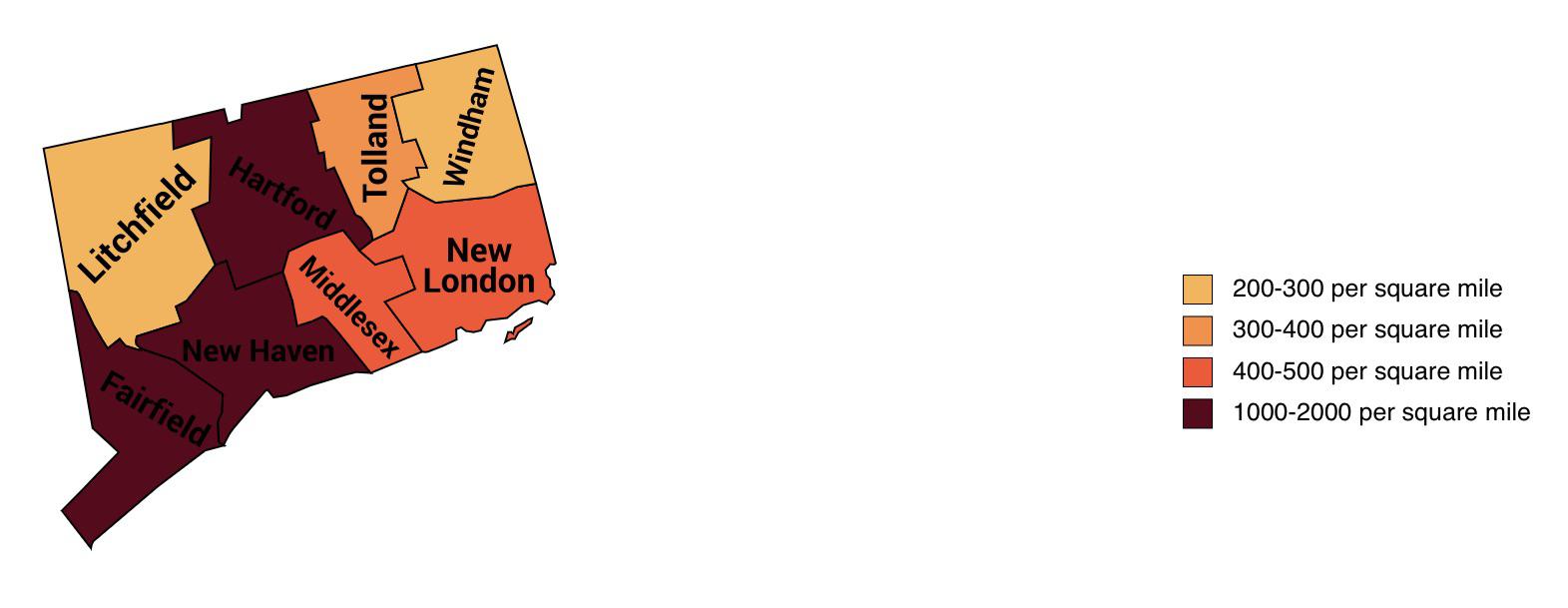 Population Density of Connecticut (By County) r/MapPorn