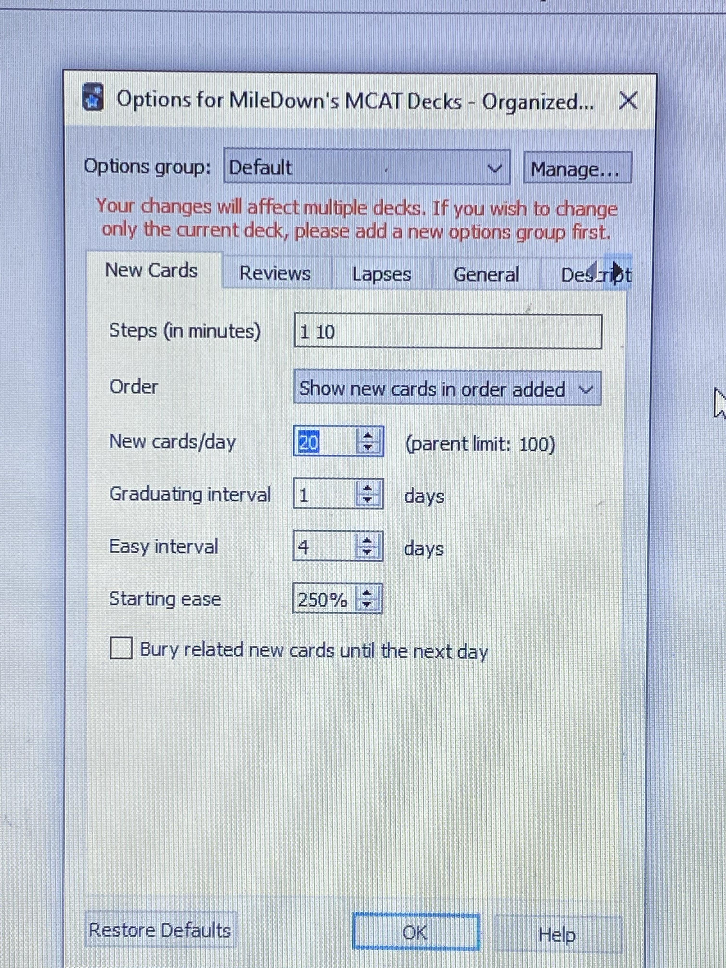Why? It’s not letting me change the number of cards per day? Help r/Mcat