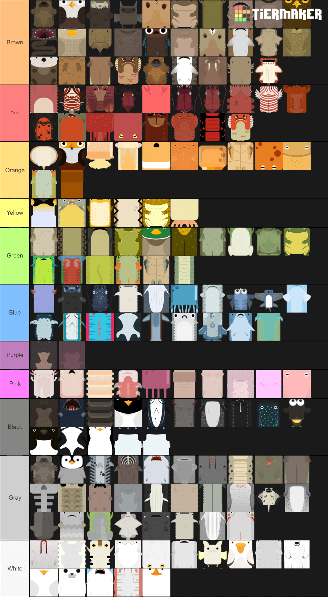 Tier list depending of the animal colors deeeepio